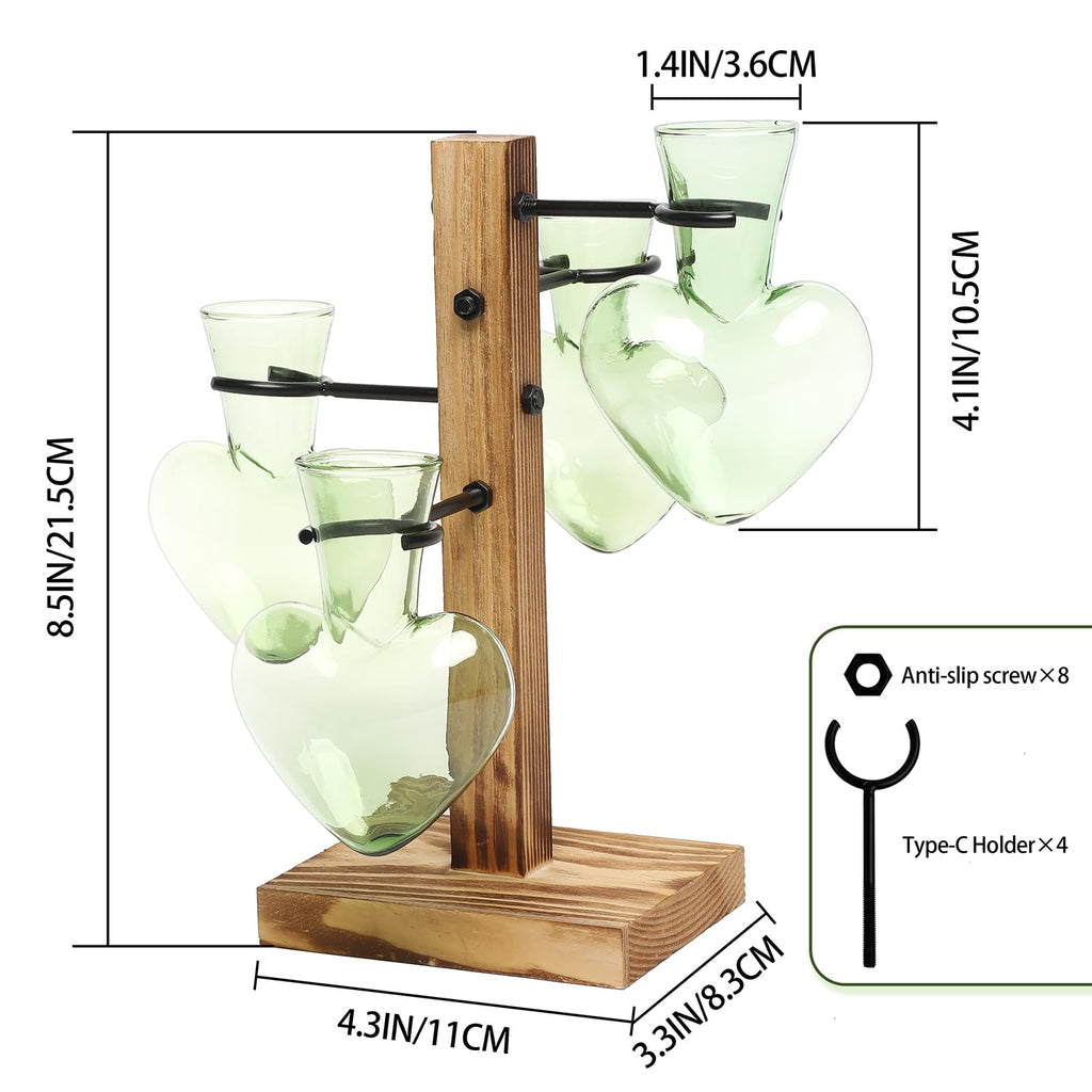 Plant Terrarium Propagation Stations with Wooden Stand, Glass Vase for Indoor Hydroponics Home Garden Office Decoration Gift for Women - 4 Love Bulb Vase