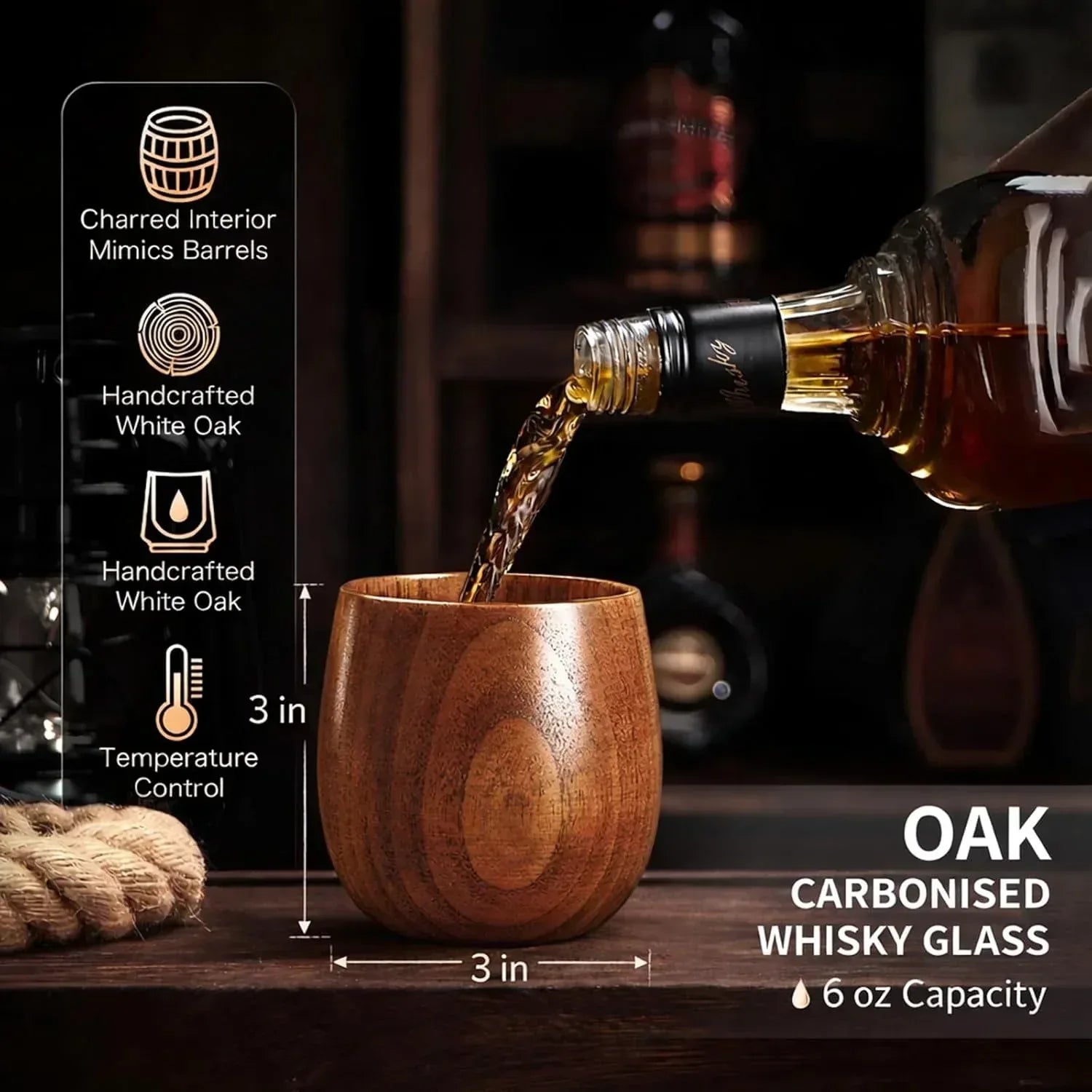Wooden Whiskey Glass Gifts For Men - Charred Wood Bourbon Whiskey Glasses, Perfect for Men Who Have Everything, Gift for Dad or Boyfriend on Father's Day, Birthday, Christmas, Thanksgiving (2 Pack) - Unique Gift Market