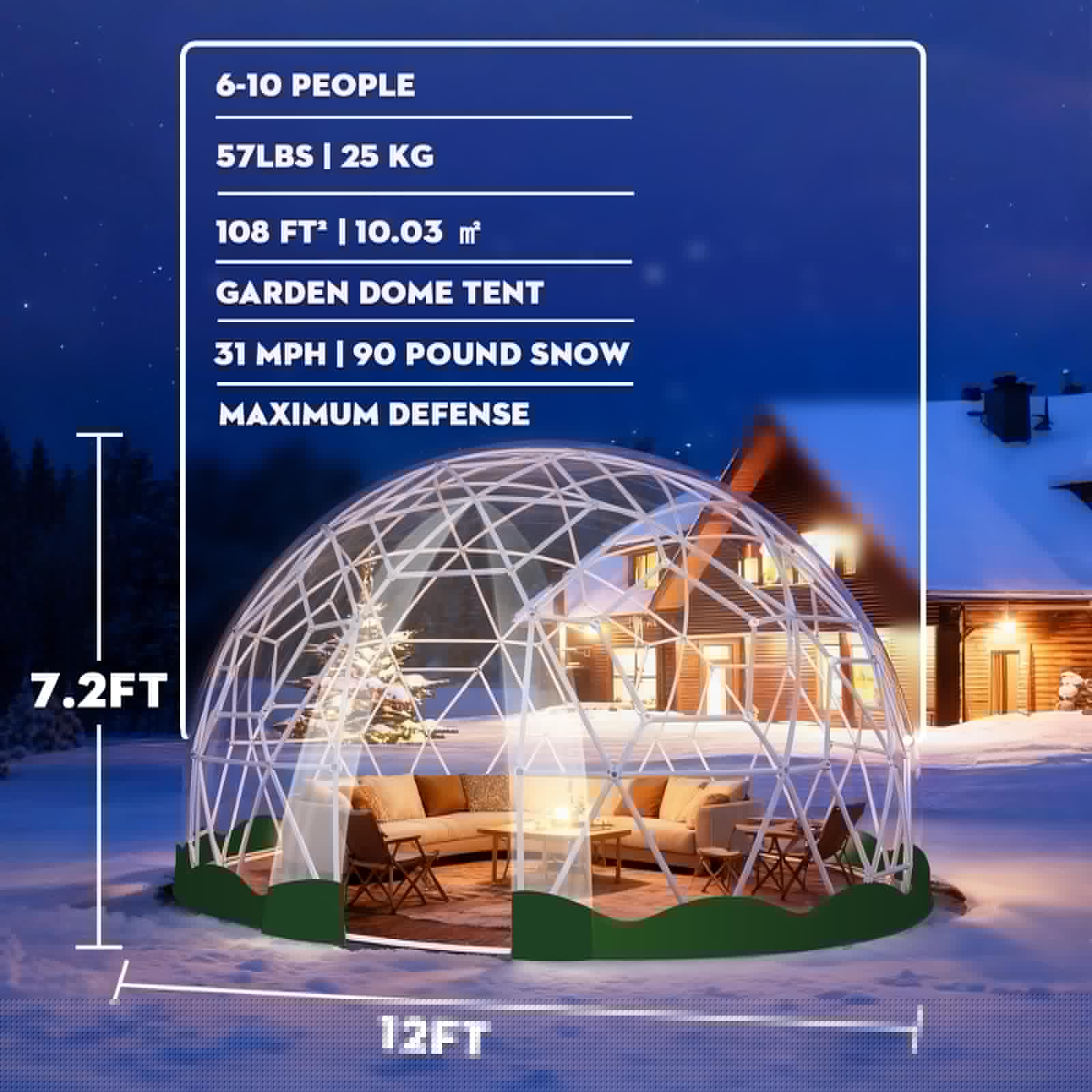 Garden Dome Bubble Tent House Outdoor, Upgraded Geodesic Dome Greenhouse with Transparent PVC Cover, Weatherproof Greenhouse Suitable for Patio (WHITE-12FT)