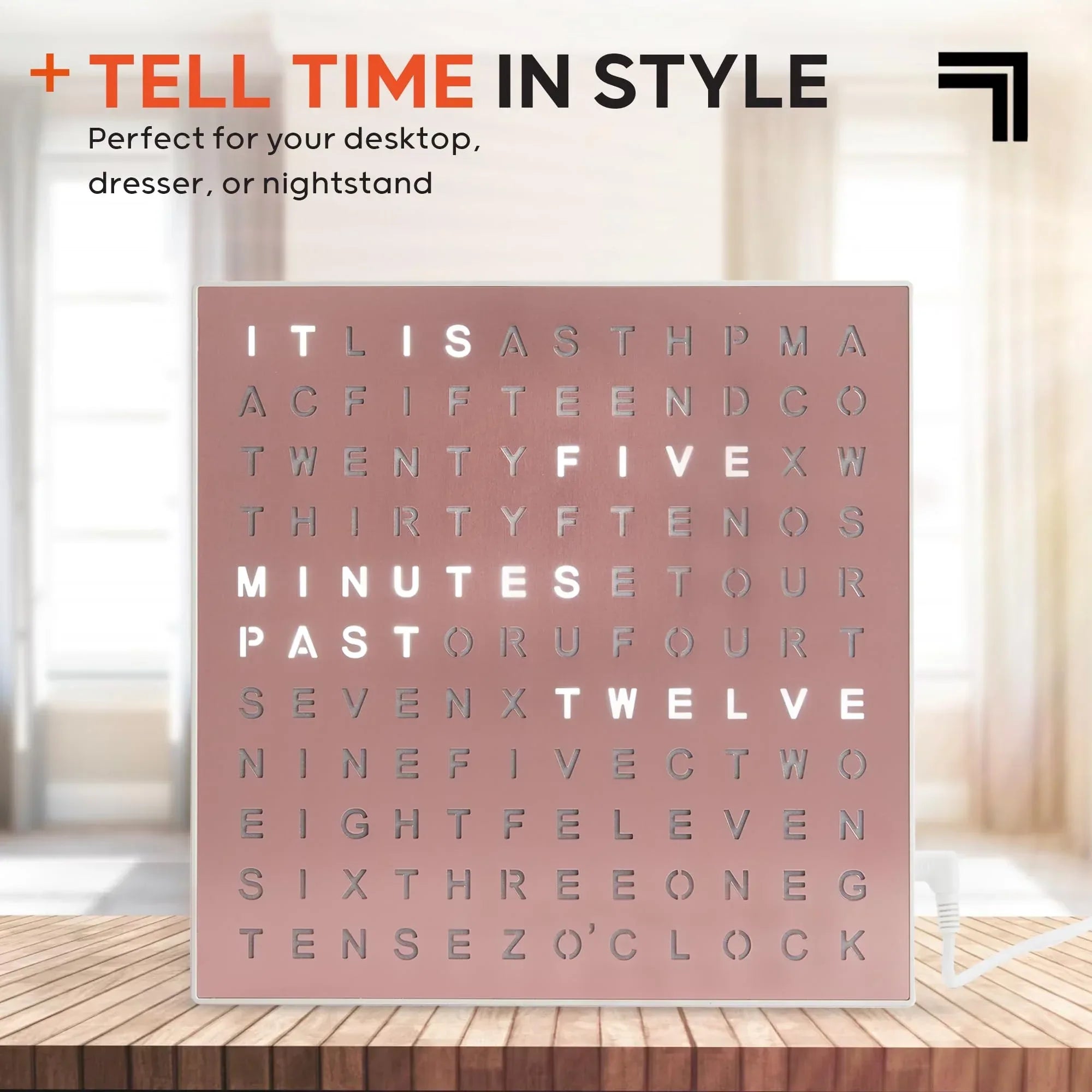 Sharper Image LED Word Digital Clock, 7.75", Copper Finish, Light-Up Desk & Wall Clock, Modern Time Display, Shelf or Wall Decor for Home Office, Living Room, Kitchen & Bedroom, Housewarming Gift - Unique Gift Market