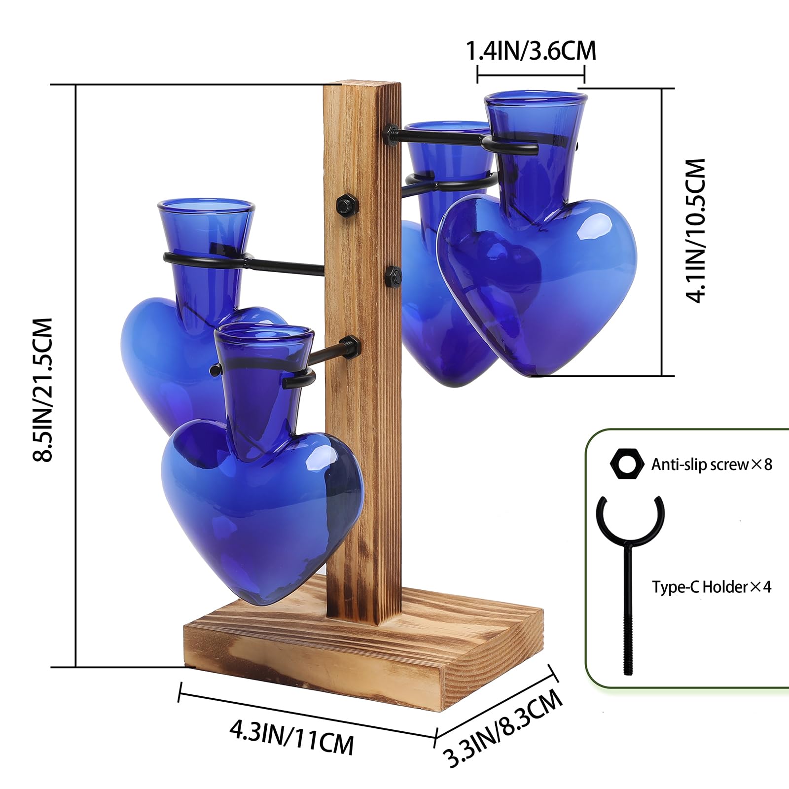 Plant Terrarium Propagation Stations with Wooden Stand, Glass Vase for Indoor Hydroponics Home Garden Office Decoration Gift for Women - 4 Love Bulb Vase