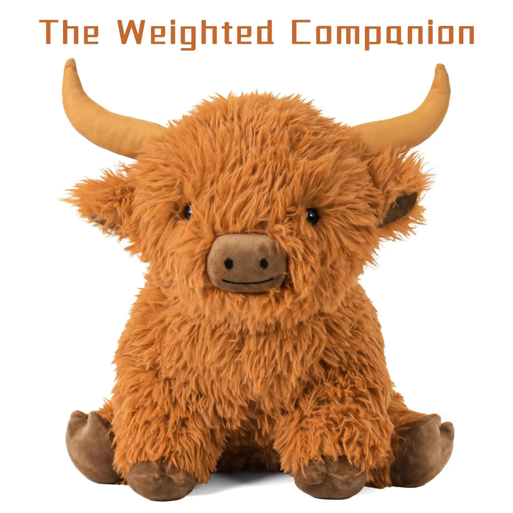 Wepop 5lbs Highland Cow Weighted Stuffed Animals, 22in Giant Highland Cow Gift Plush Toy,Adorable Stuffed Animal for Kids and Adults Highland Cattle Plushie Pillow Decor - Unique Gift Market