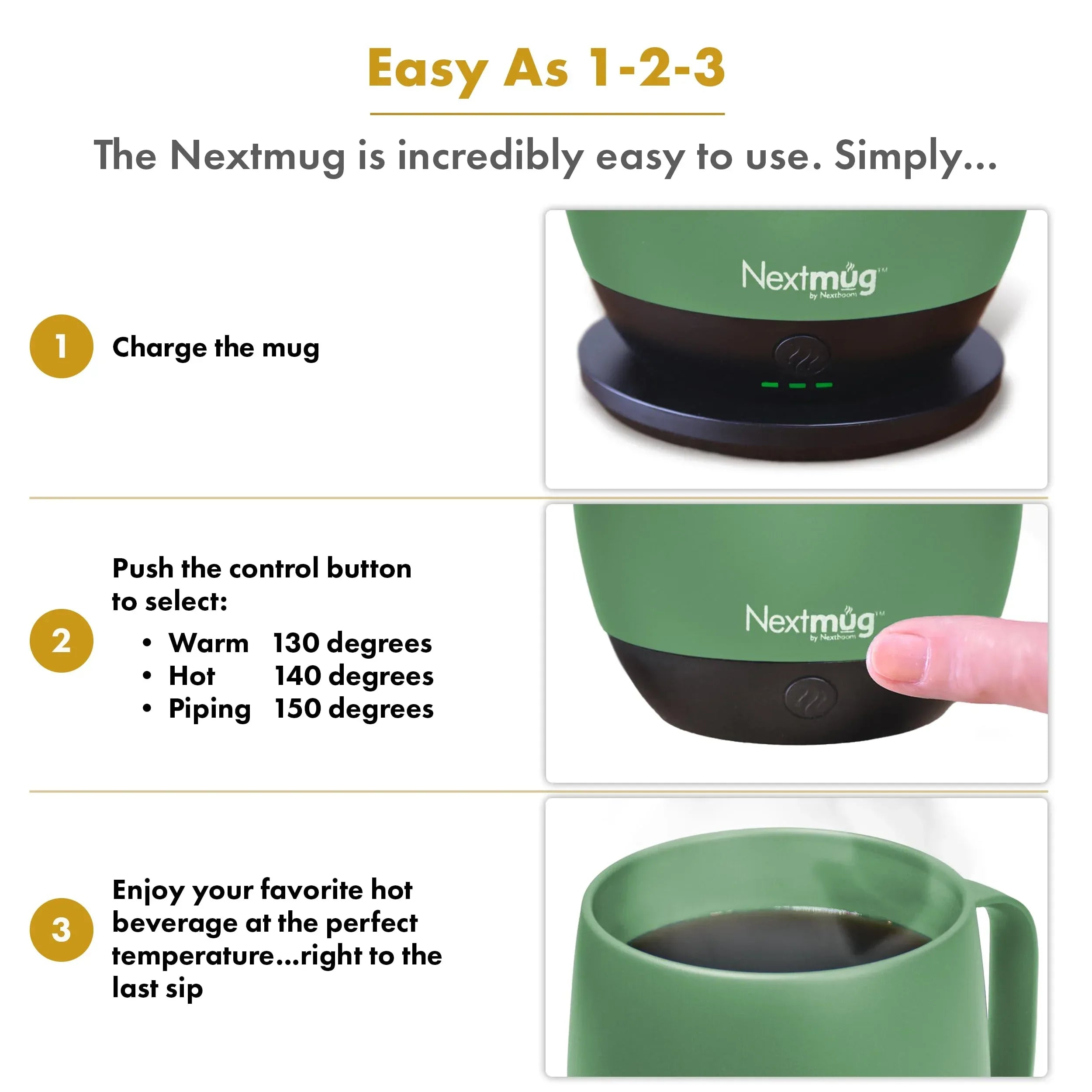Nextmug - Temperature-Controlled, Self-Heating Coffee Mug (Black - 14 oz.) - Unique Gift Market