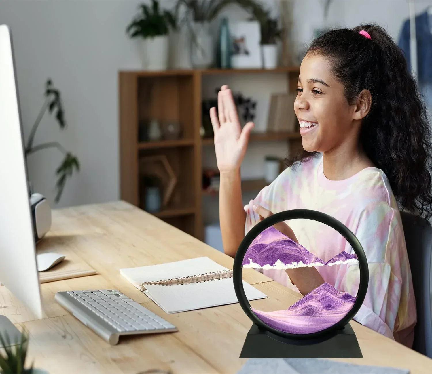 Moving Sand Art Picture - Sand Art Liquid Motion 3D Deep Sea Sandscape, Round Glass Frame Display Flowing Sand Relaxing Toy for Desktop Home Office Work Ocean Decor(Black, 7") - Unique Gift Market