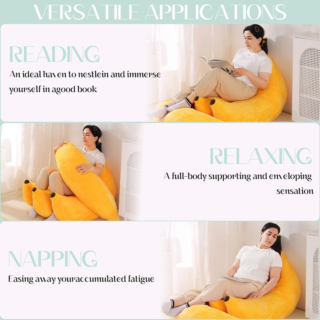 Banana Bean Bag Chair with Ottoman, Floor Sofa Bed with Footrest, Comfy Convertible Lounger for Teens & Adults, Plush Couch for Bedroom, Living Room or Dorm, M-Yellow