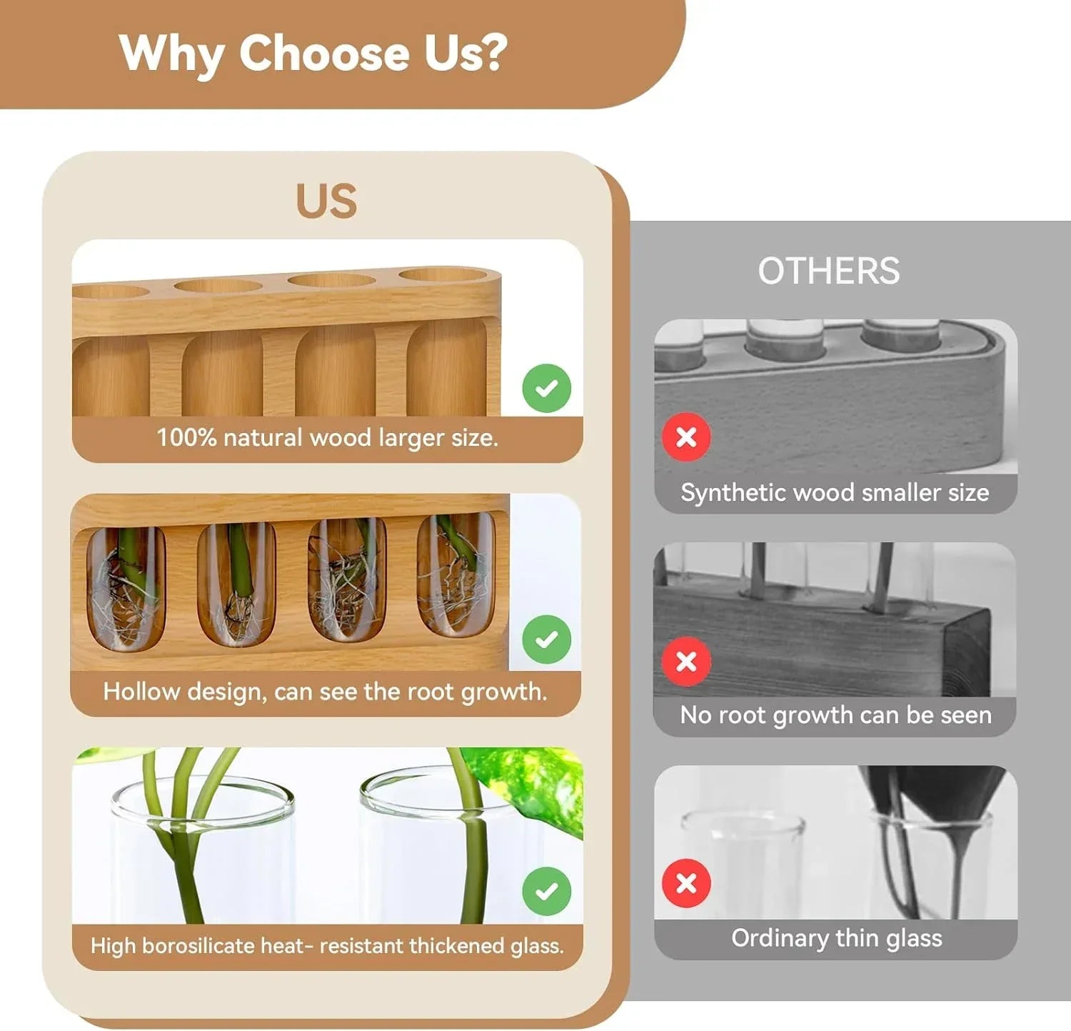 Plant Propagation Station with 9-Speed Adjustable LED Lights, Wooden Stand, 4 Glass Test Tubes for Hydroponic Plants, Unique Gift for Plant Lovers - Unique Gift Market