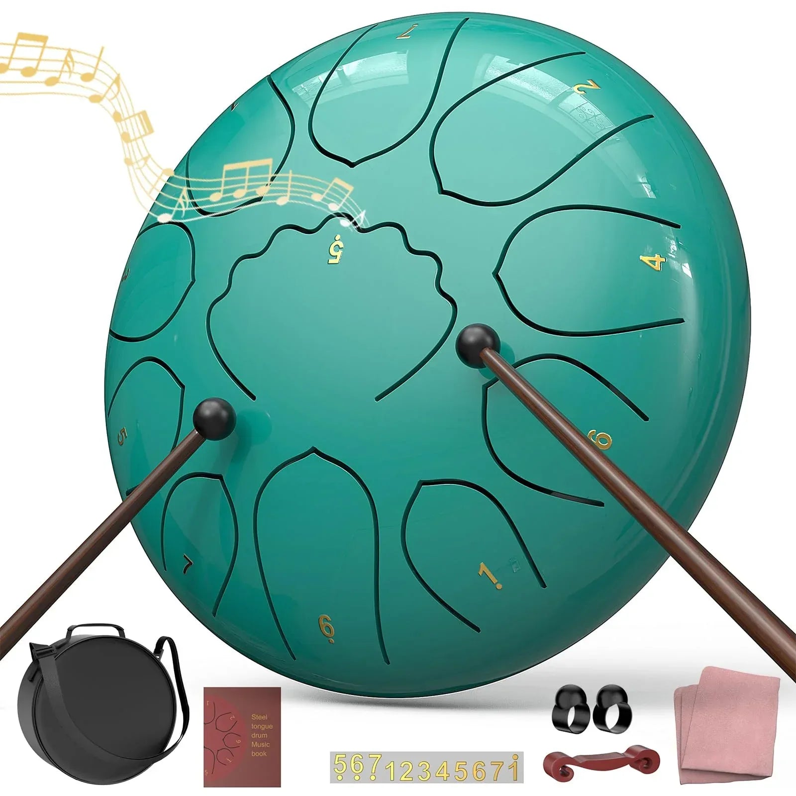 Rain Drum for Outside Garden, 6 Inches 8 Notes Steel Tongue Chakra Drums, Waterproof Meditation Rain Chime, Musical Instruments for Adult Gift with Bag, Music Book, Drum Mallets (Green) - Unique Gift Market