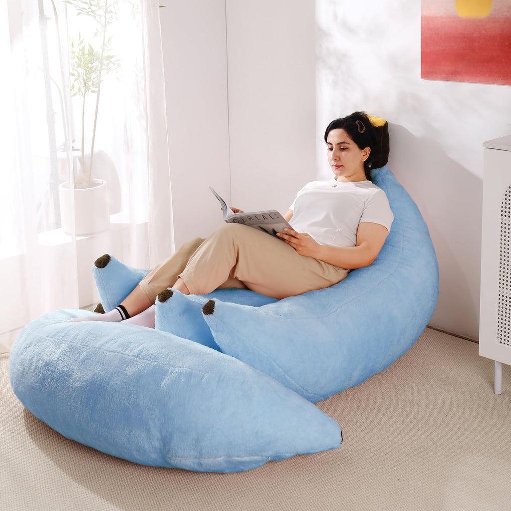 Banana Bean Bag Chair with Ottoman, Floor Sofa Bed with Footrest, Comfy Convertible Lounger for Teens & Adults, Plush Couch for Bedroom, Living Room or Dorm, M-Yellow