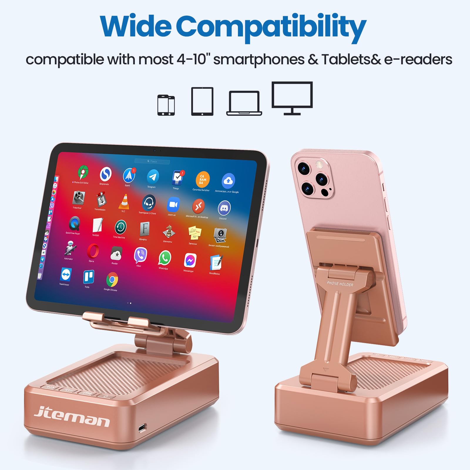 Cell Phone Stand with Wireless Bluetooth Speaker and Anti-Slip Base HD Surround Sound Perfect for Home and Outdoors with Bluetooth Speaker for Desk Compatible with iPhone/ipad/Samsung Galaxy