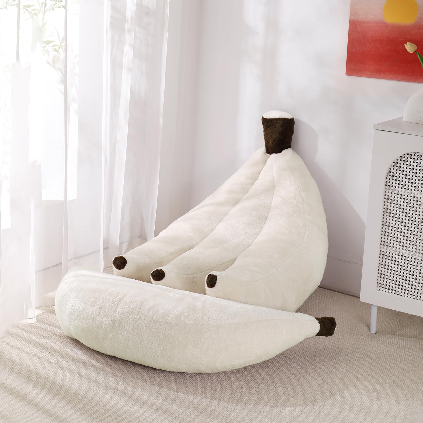 Banana Bean Bag Chair with Ottoman, Floor Sofa Bed with Footrest, Comfy Convertible Lounger for Teens & Adults, Plush Couch for Bedroom, Living Room or Dorm, M-Yellow