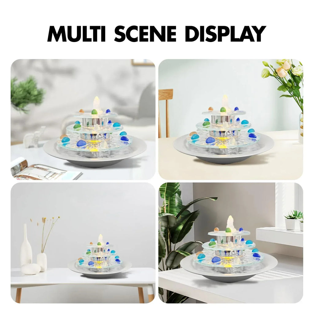 Indoor Tabletop Waterfall Moon Fountain, Home Décor Soothing Rain Sound Meditation Relaxing Fountains, Nature Slate Water Feature with Light for Room Office Desktop Decoration-13 Tall - Unique Gift Market