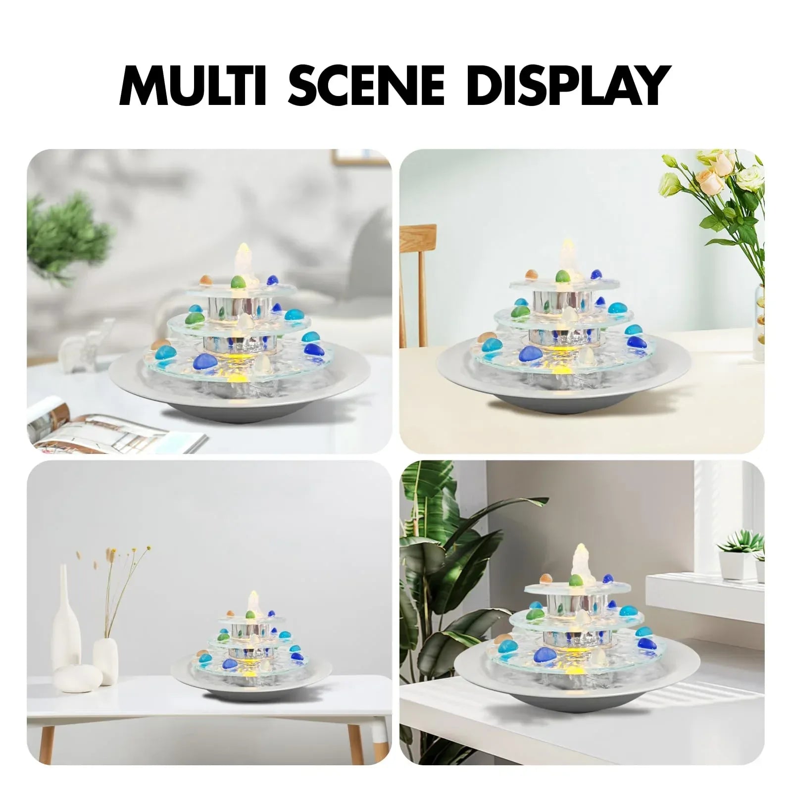 Indoor Tabletop Waterfall Moon Fountain, Home Décor Soothing Rain Sound Meditation Relaxing Fountains, Nature Slate Water Feature with Light for Room Office Desktop Decoration-13 Tall - Unique Gift Market