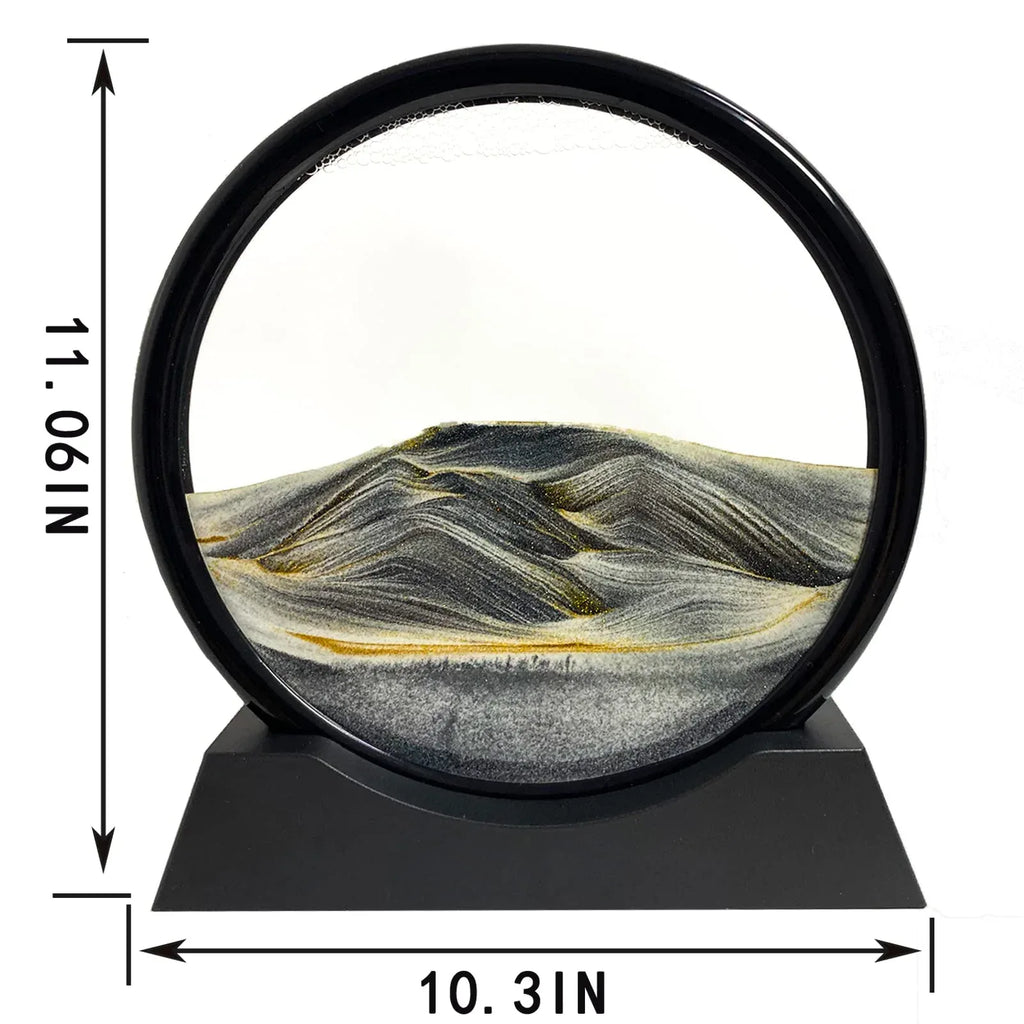 Moving Sand Art Picture - Sand Art Liquid Motion 3D Deep Sea Sandscape, Round Glass Frame Display Flowing Sand Relaxing Toy for Desktop Home Office Work Ocean Decor(Black, 7") - Unique Gift Market