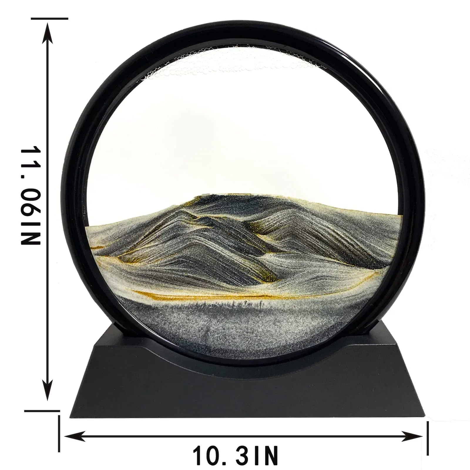 Moving Sand Art Picture - Sand Art Liquid Motion 3D Deep Sea Sandscape, Round Glass Frame Display Flowing Sand Relaxing Toy for Desktop Home Office Work Ocean Decor(Black, 7") - Unique Gift Market