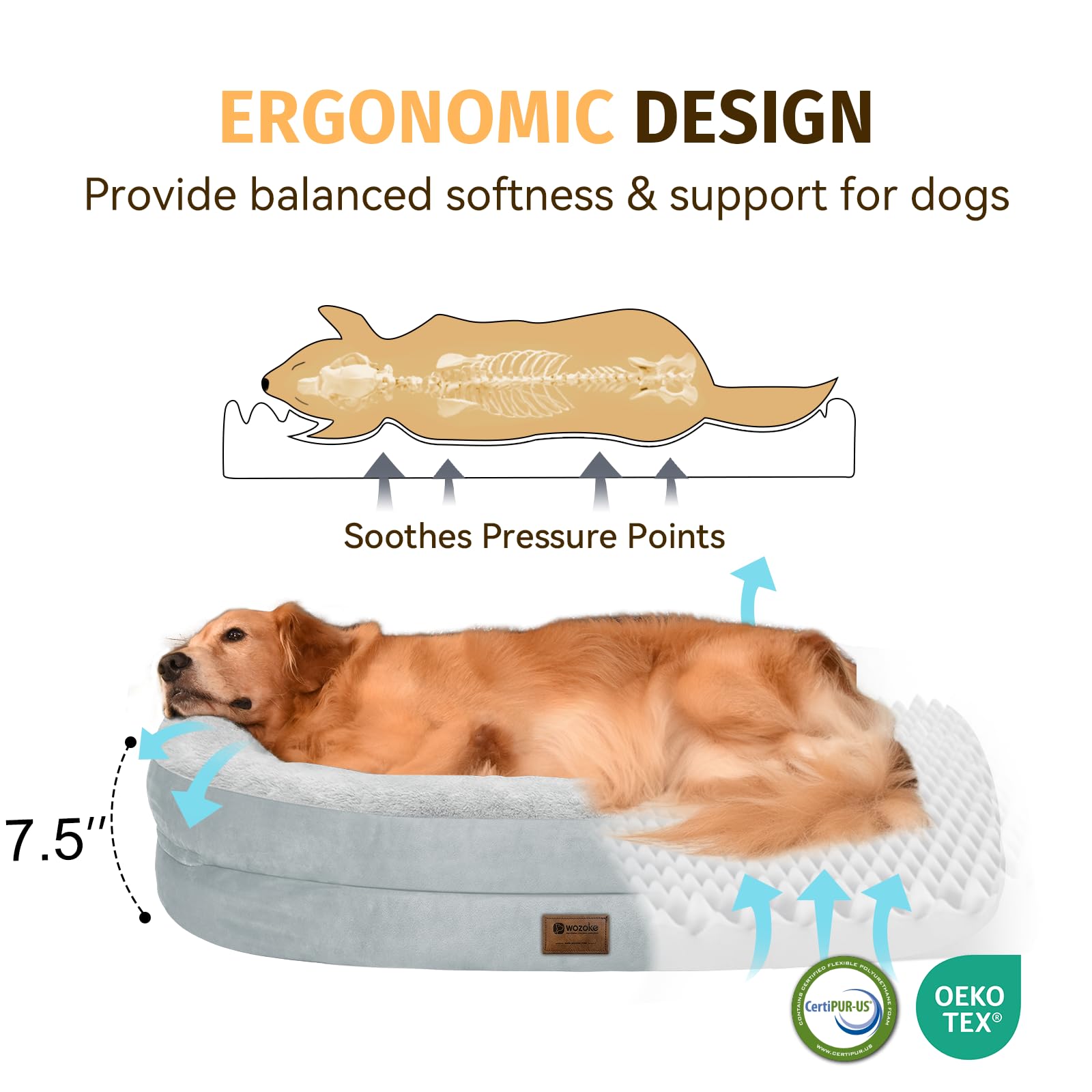 Giant Human Dog Bed for Adults and Pets, 74"x50"x12" Durable Memory Foam for Full-Body Comfort, Waterproof & Machine Washable Cover, Family Shared Lounger for Any Room, Grey