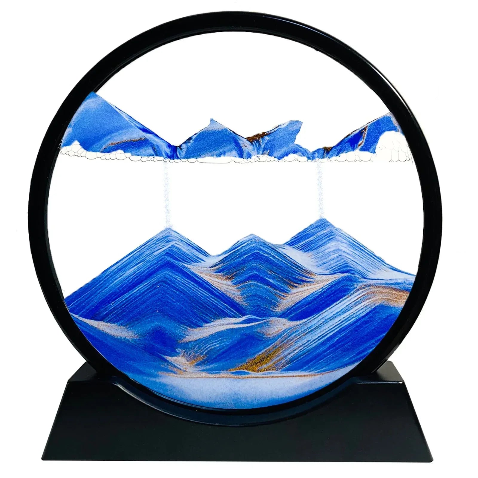 Moving Sand Art Picture - Sand Art Liquid Motion 3D Deep Sea Sandscape, Round Glass Frame Display Flowing Sand Relaxing Toy for Desktop Home Office Work Ocean Decor(Black, 7") - Unique Gift Market