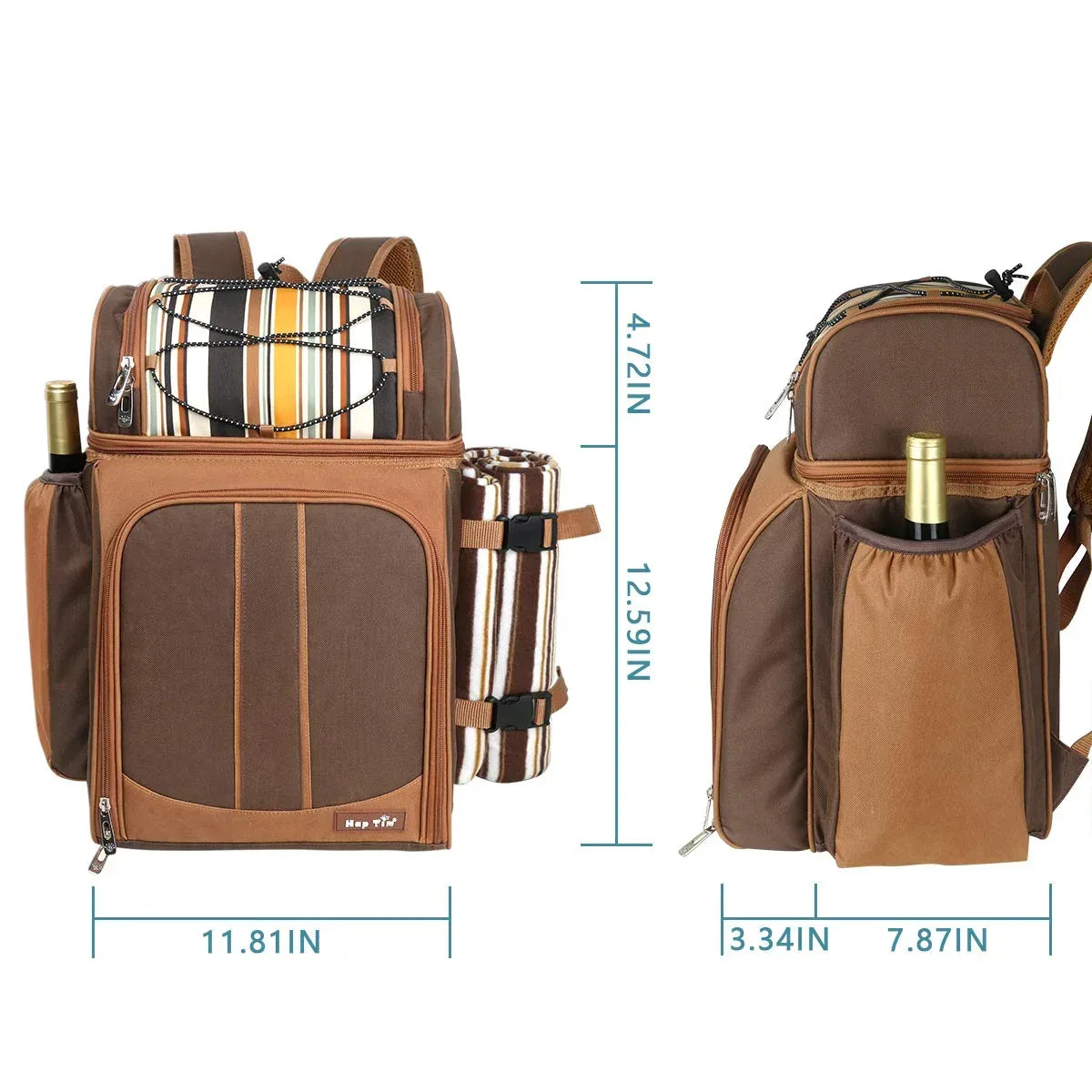 Hap Tim Picnic Basket Backpack for 2 Person with 2 Insulated Cooler Compartment, Wine Holder, Fleece Blanket, Cutlery Set, Wedding Gifts for Couples, Bridal Shower Gifts, Engagement Gifts - Unique Gift Market