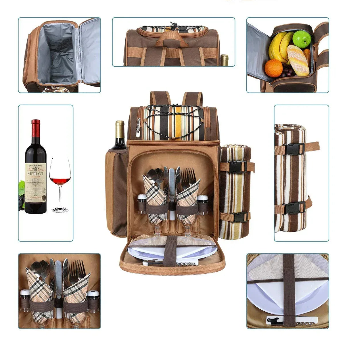 Hap Tim Picnic Basket Backpack for 2 Person with 2 Insulated Cooler Compartment, Wine Holder, Fleece Blanket, Cutlery Set, Wedding Gifts for Couples, Bridal Shower Gifts, Engagement Gifts - Unique Gift Market