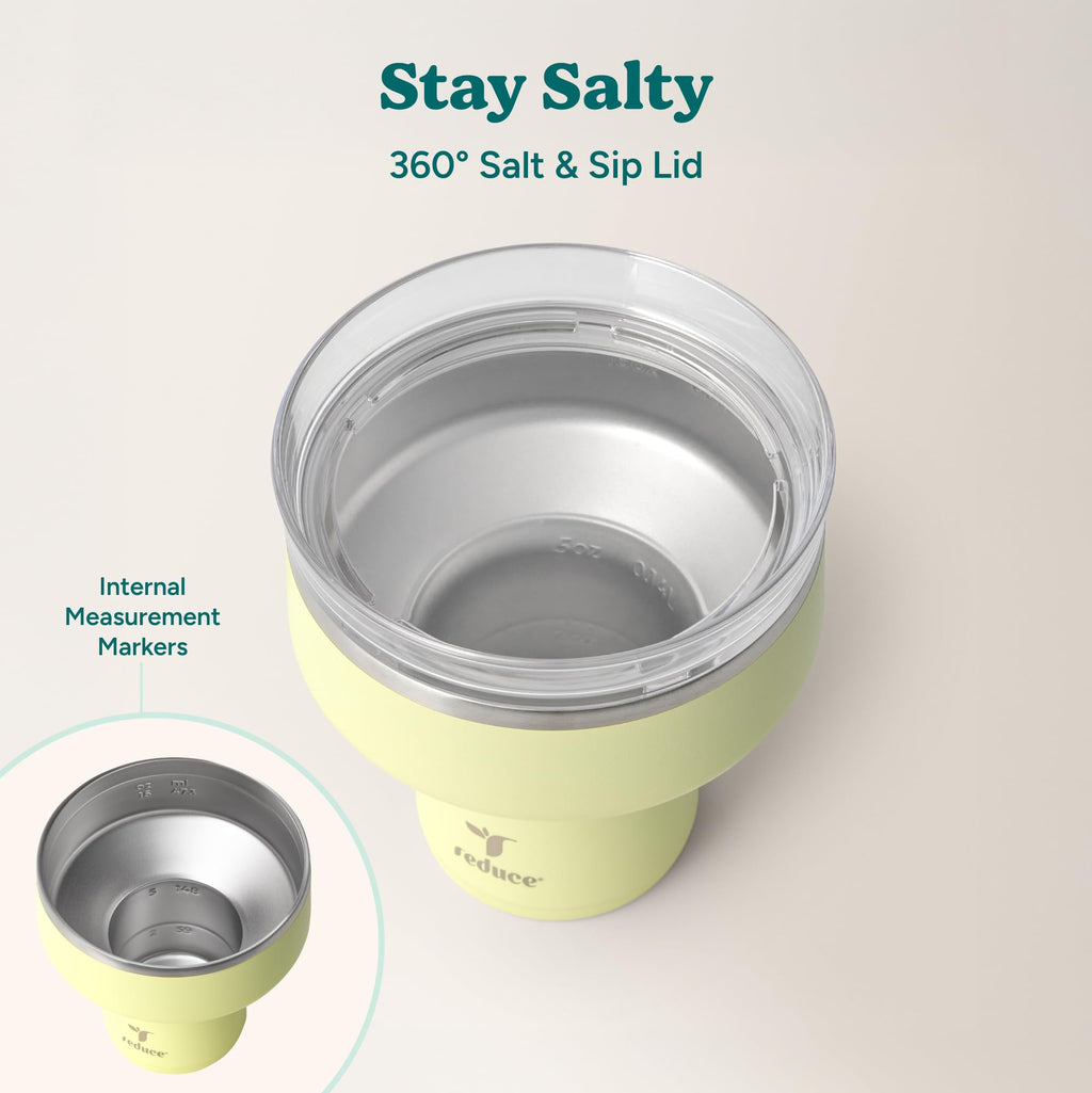REDUCE Saltini 16 oz Cocktail Tumbler - Insulated Margarita Tumbler with Lid - Keeps Drinks Cold for 10 Hours - 360 Sippable Martini Glass Alternative - Shatterproof, Perfect for Parties - Sea Glass
