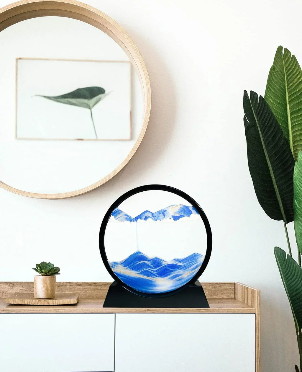 Moving Sand Art Picture - Sand Art Liquid Motion 3D Deep Sea Sandscape, Round Glass Frame Display Flowing Sand Relaxing Toy for Desktop Home Office Work Ocean Decor(Black, 7") - Unique Gift Market