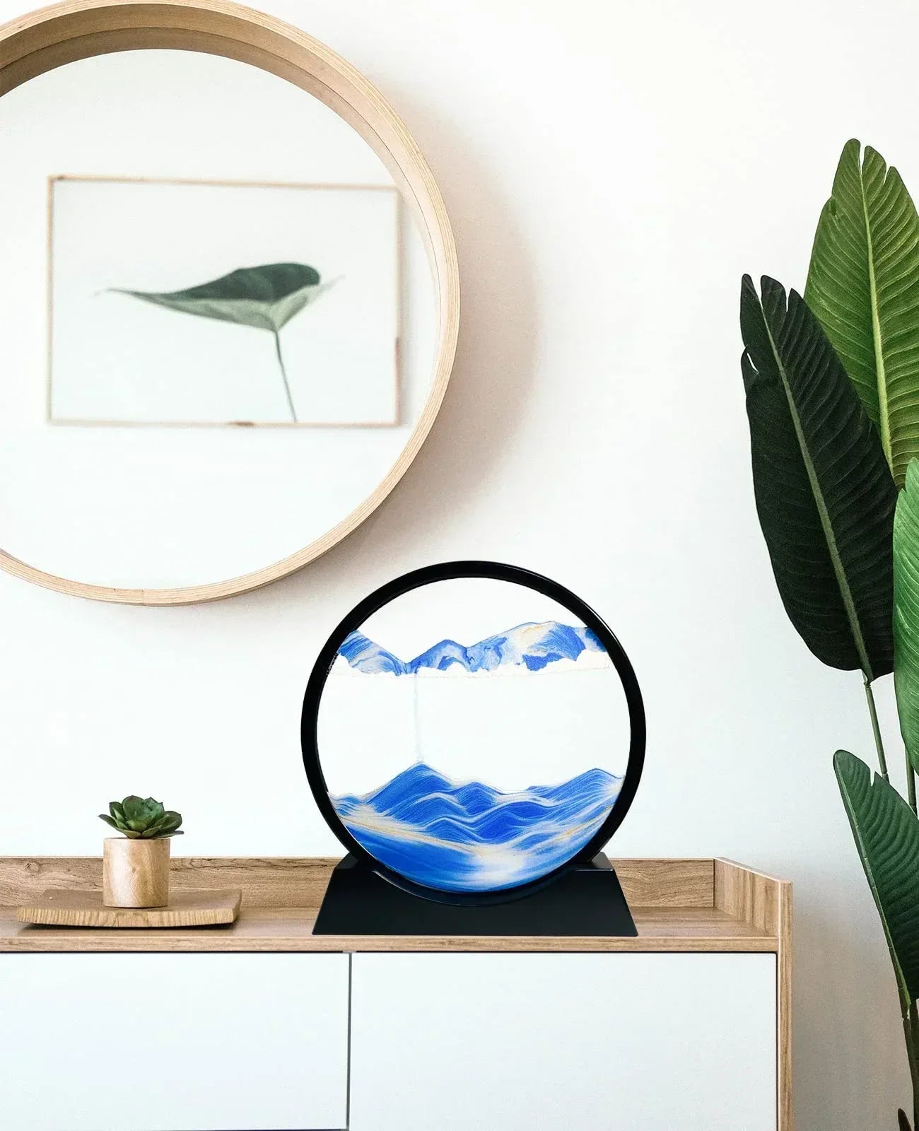 Moving Sand Art Picture - Sand Art Liquid Motion 3D Deep Sea Sandscape, Round Glass Frame Display Flowing Sand Relaxing Toy for Desktop Home Office Work Ocean Decor(Black, 7") - Unique Gift Market