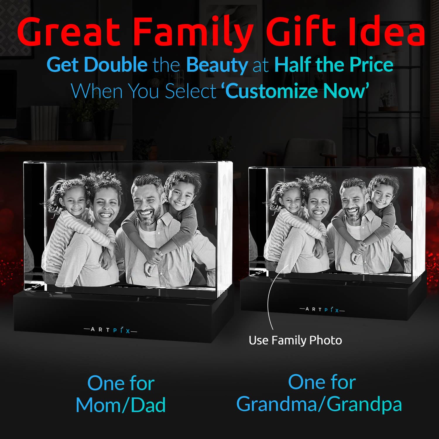 ArtPix 3D Crystal Photo, Valentines Day Personalized Gifts for Women, Wife, Men, Her, Him, Great V-Day Custom Gift With Your Own Photo, Customized Glass 3D Laser Etched Picture Wedding