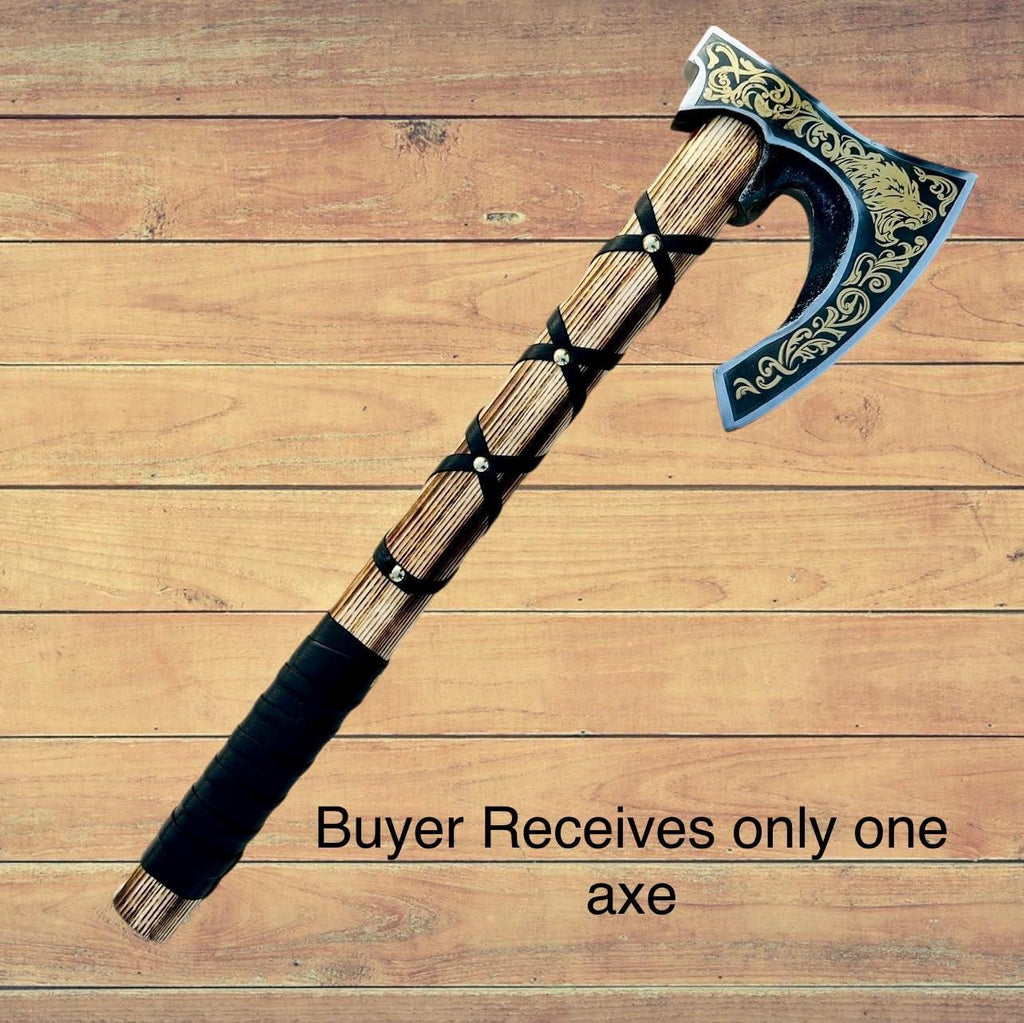 Poshland AX-7001 Custom Gift Forged Carbon Steel Viking Axe with Rose Wood Shaft, Double Edge Axe - Unique Gift Market