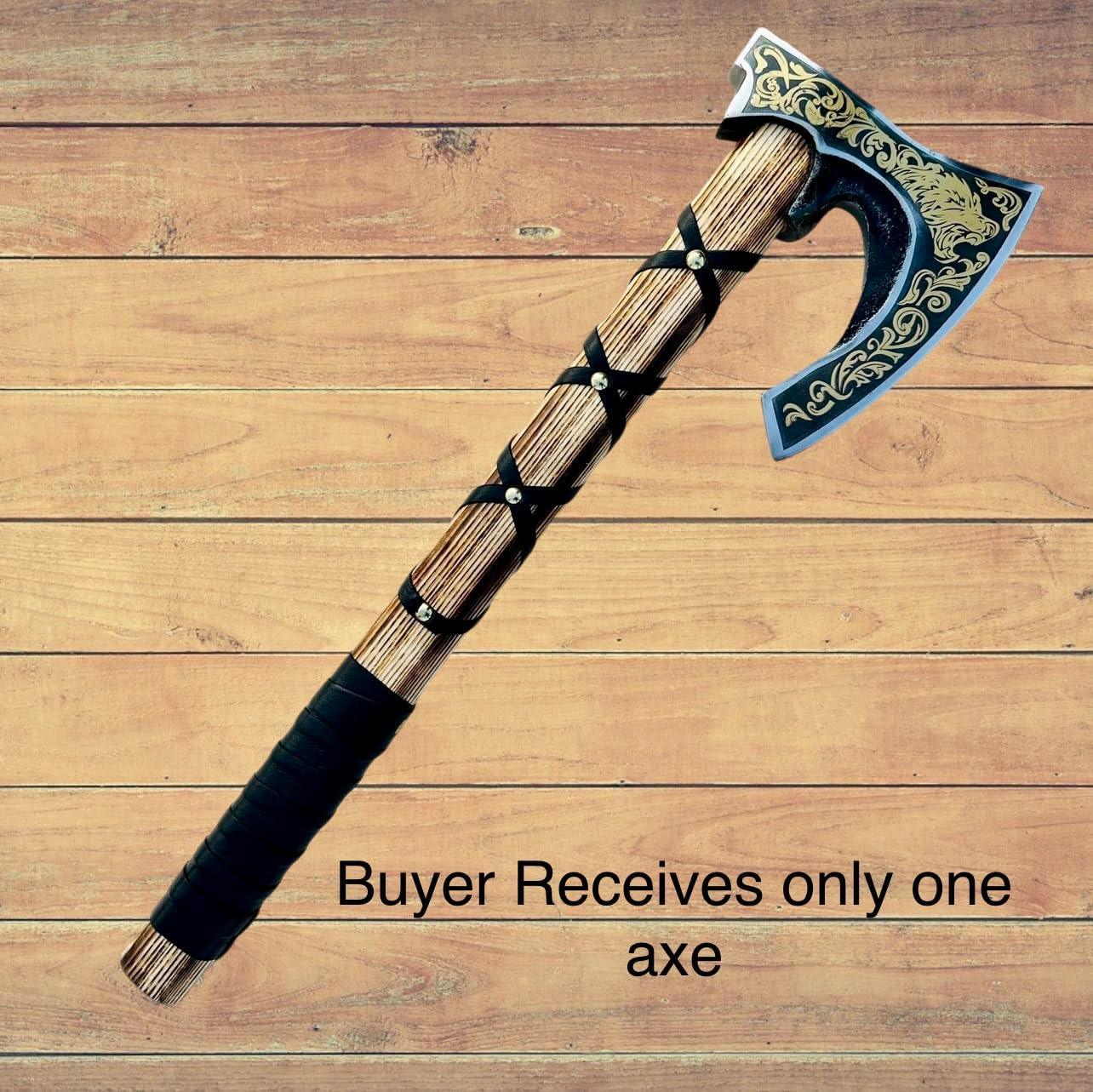 Poshland AX-7001 Custom Gift Forged Carbon Steel Viking Axe with Rose Wood Shaft, Double Edge Axe - Unique Gift Market