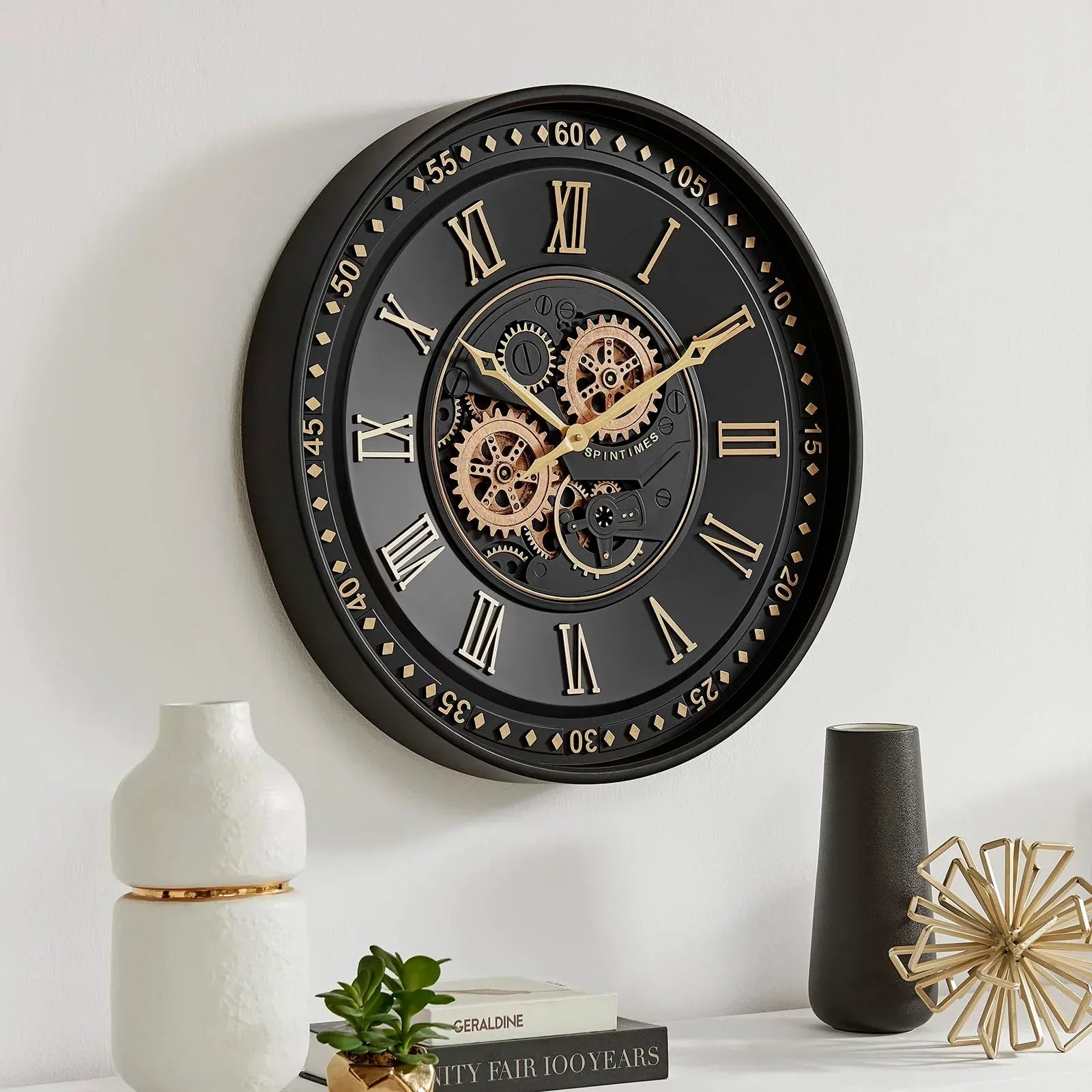 CLXEAST 24 Inch Large Moving Gear Wall Clock for Farmhouse Living Room Decor,Vintage Industrial Bronze Gold Metal Wall Clock for Home Office,House Warming Gifts New Home - Unique Gift Market