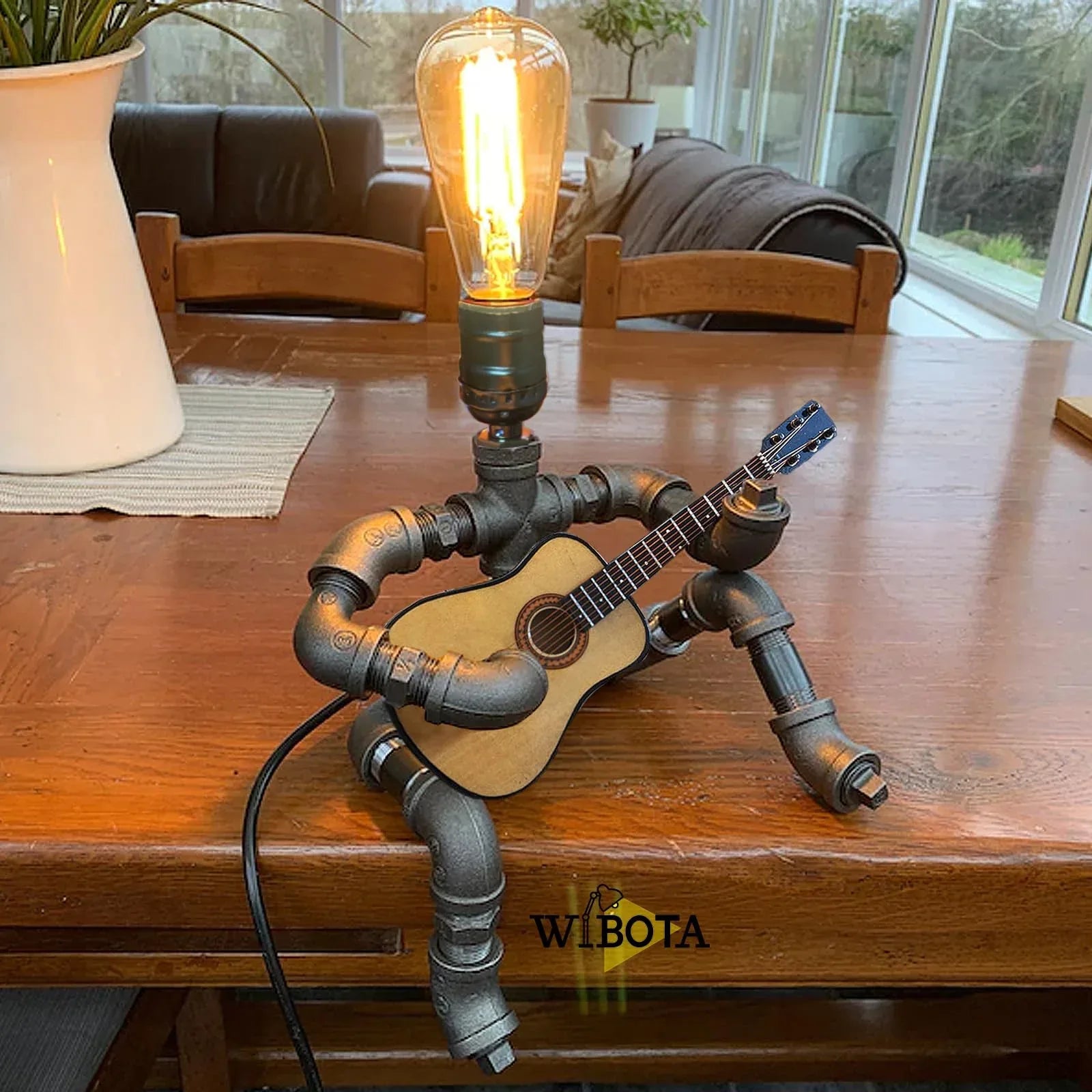 Steampunk Industrial Guitar Lamp - Unique Table Lamp/Desk Lamp with Edison Bulb, Vintage Decorative Lamp for Men, Guitar Lovers & Musicians, Creative Unusual Music-Themed Gift - Unique Gift Market