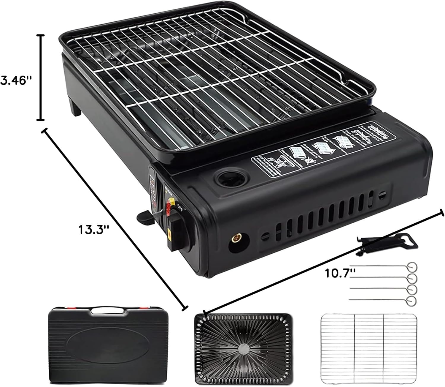Portable Butane Stove - Compact Gas Grill Stove with Detachable Grate + Durable Carry Case | Dual Fuel Tabletop BBQ for Camping, Korean BBQ, Tailgating | Fast Stainless Steel Outdoor Cooker