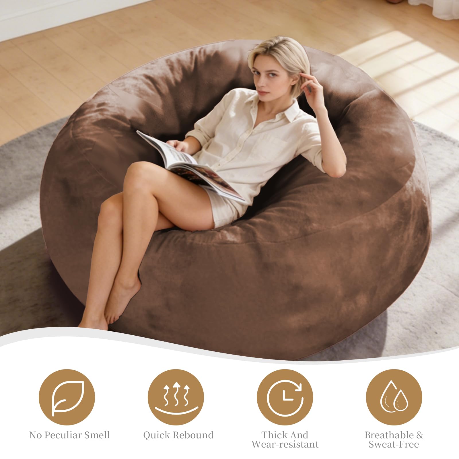 Big Beanbag Chairs for Adults ，6FT Bean Bag Chair with Filler Memory Foam Chair Super Soft Plush, Living Room Furniture, Suitable for bedrooms, Comfy Lounge Reading Chairs Birthday Gifts for Women Mom