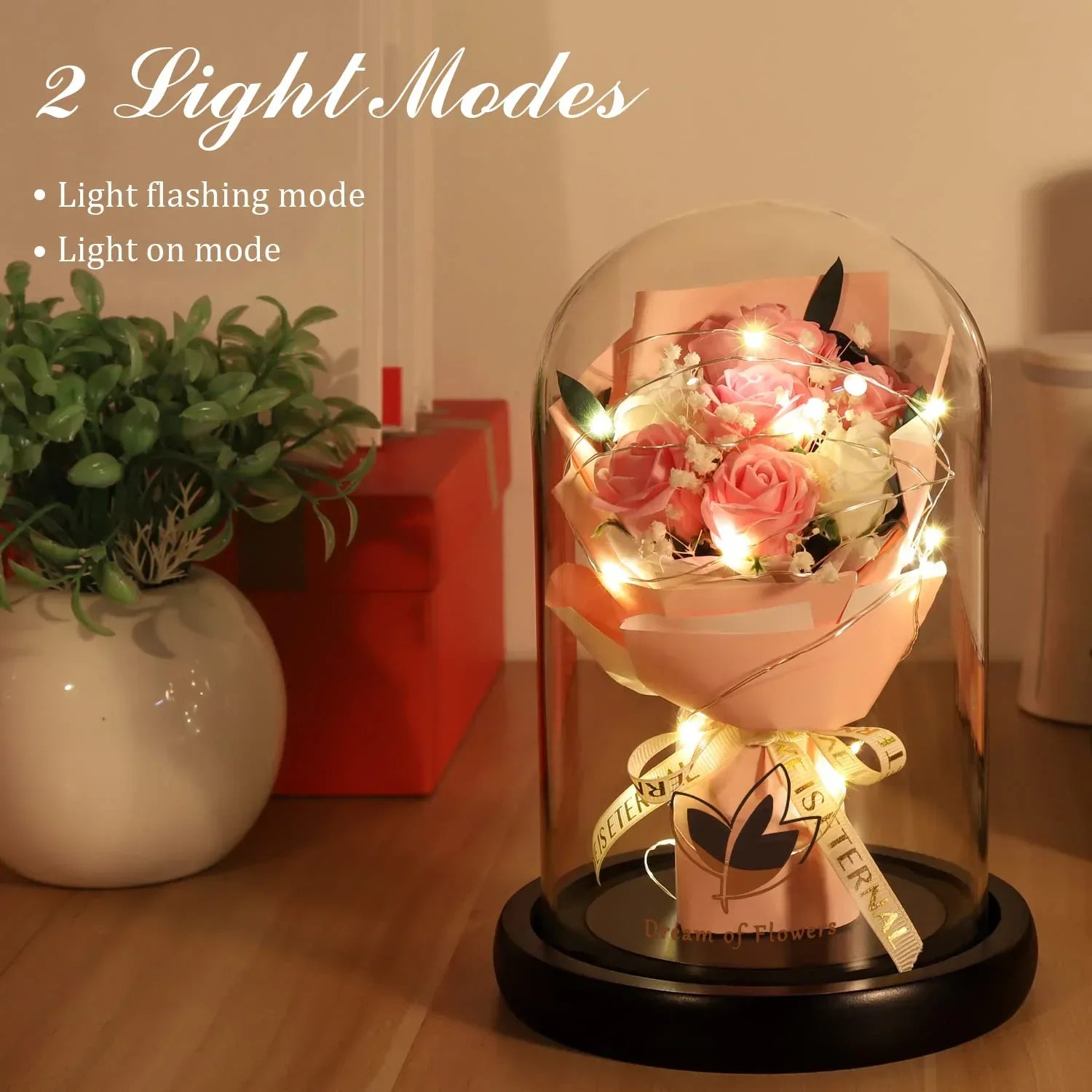 Valentines Day Gifts for Her,Valentines Flower Gifts for Women,Rose in Glass Dome with 2 Light Modes,Light Up Rose Flowers,Valentines Anniversary Birthday Gifts for Women, Mom, Wife, Girlfriend - Unique Gift Market
