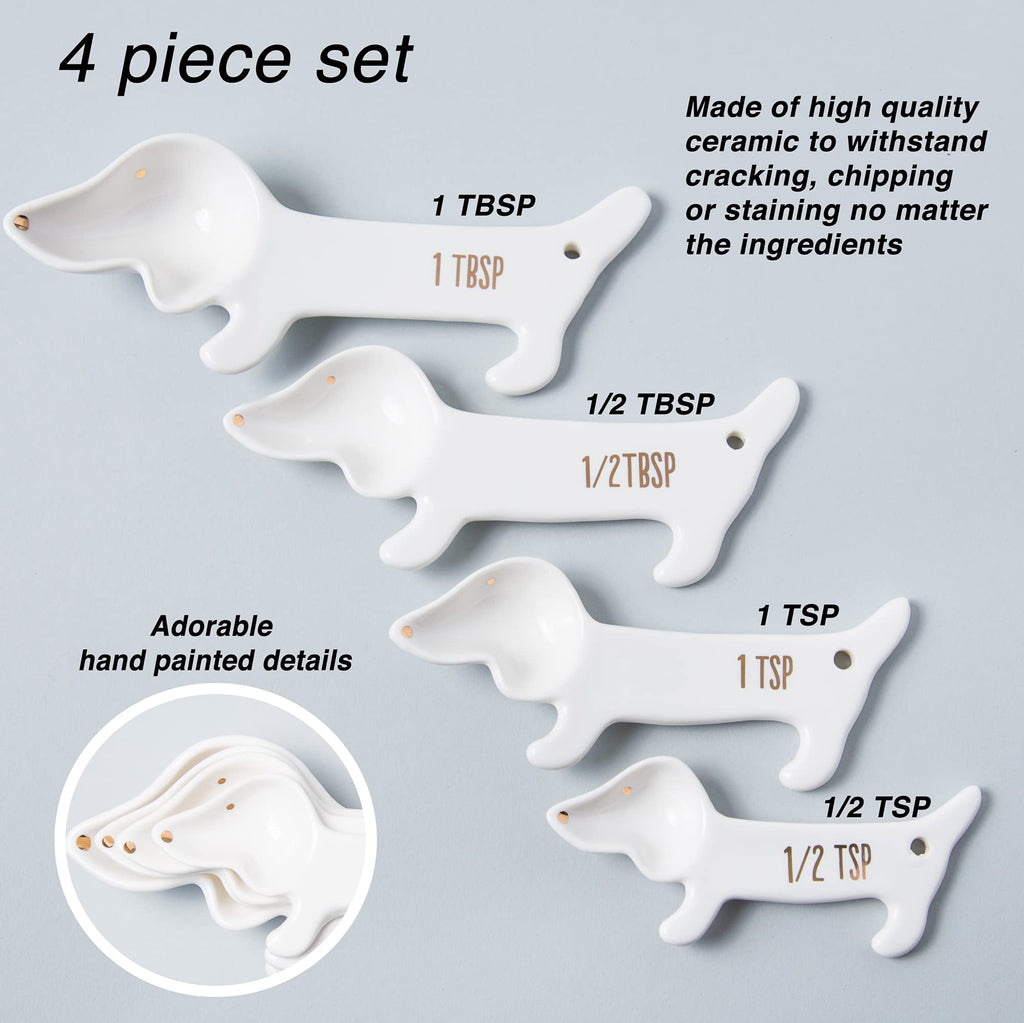 White Cat Measuring Cups & Spoons Gift Set – Ceramic Kitchen Tools for Cat Lovers & Bakers – 4 Measuring Cups and 4 Measuring Spoons – Unique Gift for Kitchen, Baking, and Cat Lovers