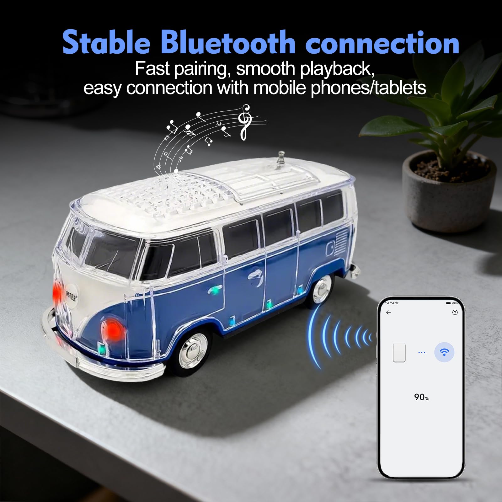 Mini Bus Bluetooth Speaker with Microphone, Portable Speaker Bluetooth, Small Speakers Bluetooth Wireless, LED Light, USB/TF, Car Design, Gift for Men, Men Birthday Gift Ideas (Green)
