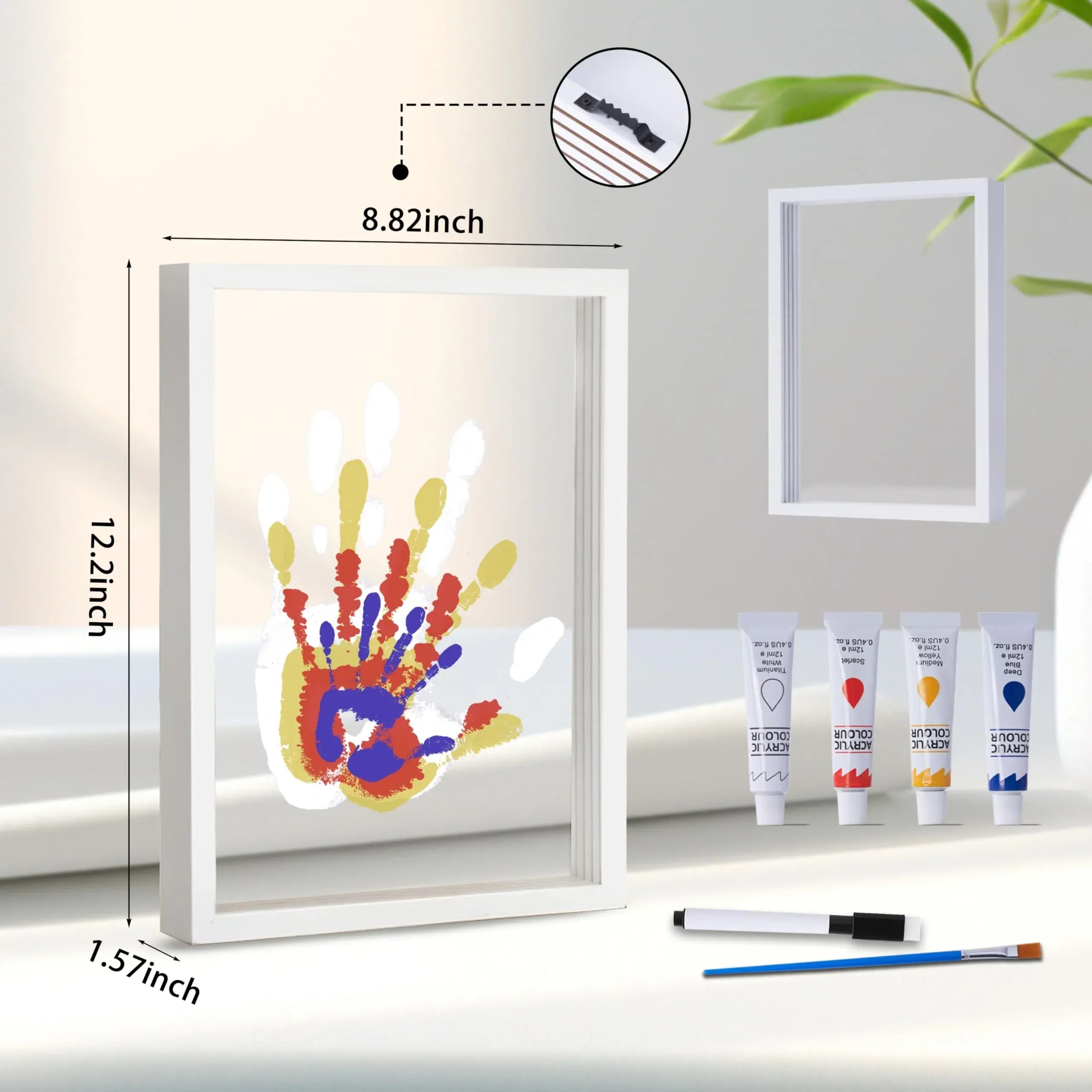 Family Handprint Kit, DIY Craft Keepsake Wooden Frame, Endless Gift Set, Non-Toxic Paints, Transparent Sheets (Brown) - Unique Gift Market