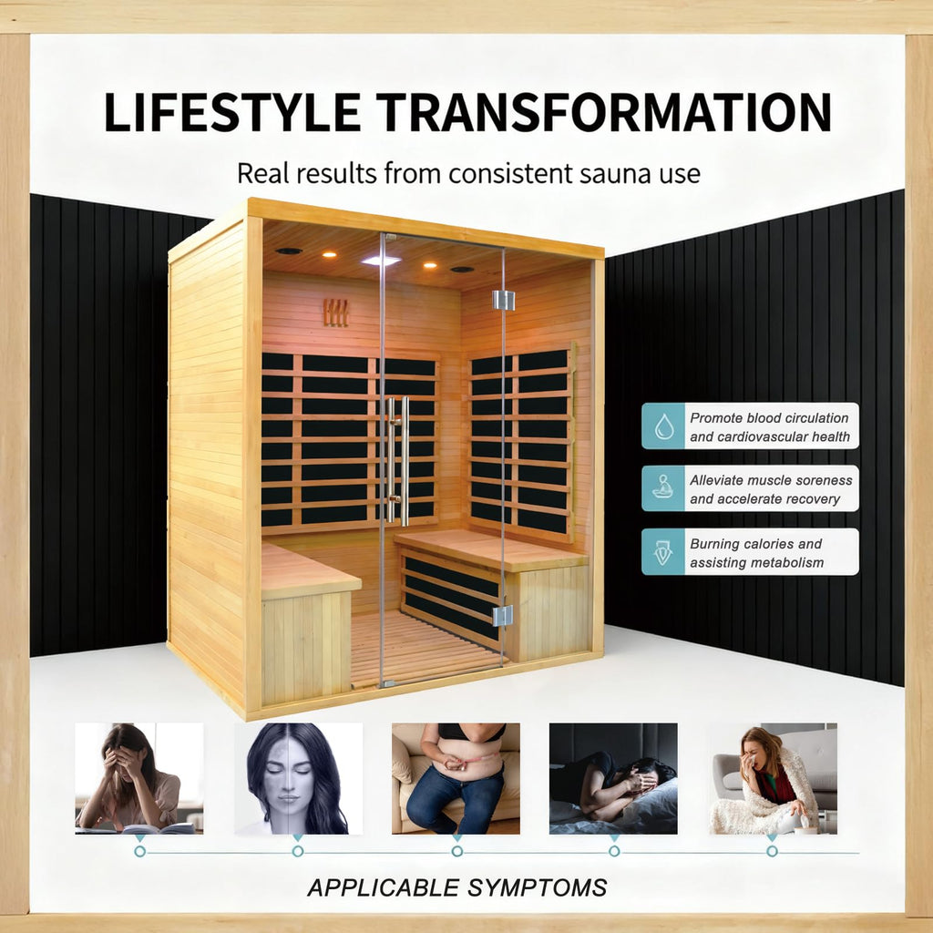 Far Infrared Sauna for 1 Person - 1050W Fast Heating, Canadian Hemlock Wood Home Sauna with Bluetooth Speaker, Chromotherapy & Oxygen Ionizer Easy Assembly Indoor Sauna for Relaxation, Detox, Home Gym