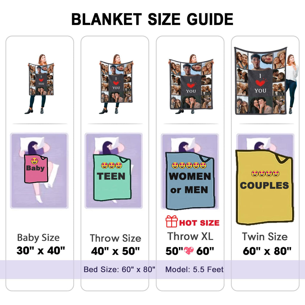 DayOfShe Ships Next Day, Personalized Photo Blankets for Girlfriend Gifts Mom Gifts, Custom Wife Blankets with Picture Flannel Throw Blanket for Boyfriend Couples Gifts
