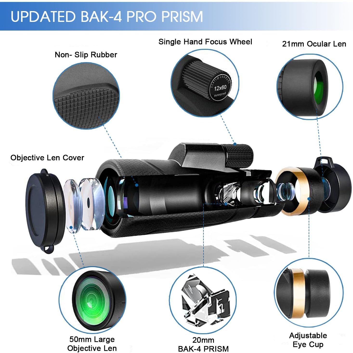Birthday Gifts for Men Dad Husband Him Young, 12x60 Powerful Monocular Telescope with Phone Adapter & Tripod, SMC & BAK4 Prism, for Fathers Day, Hiking Gifts for Outdoors Lover