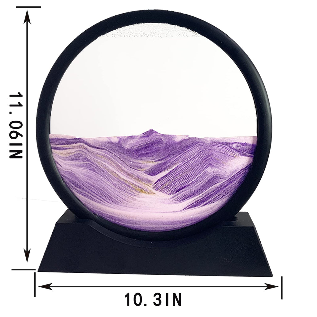 Moving Sand Art Picture - Sand Art Liquid Motion 3D Deep Sea Sandscape, Round Glass Frame Display Flowing Sand Relaxing Toy for Desktop Home Office Work Ocean Decor(Black, 7")