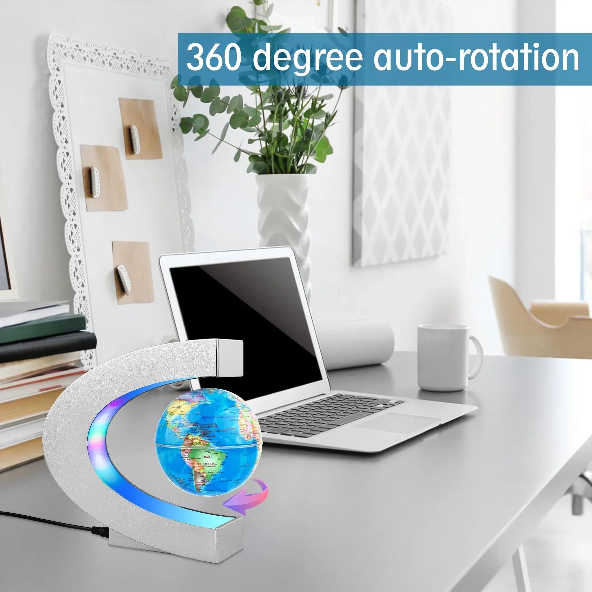 Magnetic Levitating Globe with LED Light, Cool Tech Gift for Men Father Boys and Girls , Birthday Gifts for Kids, Floating Globes World Desk Gadget Decor in Office Home/Display Frame Stand - Unique Gift Market
