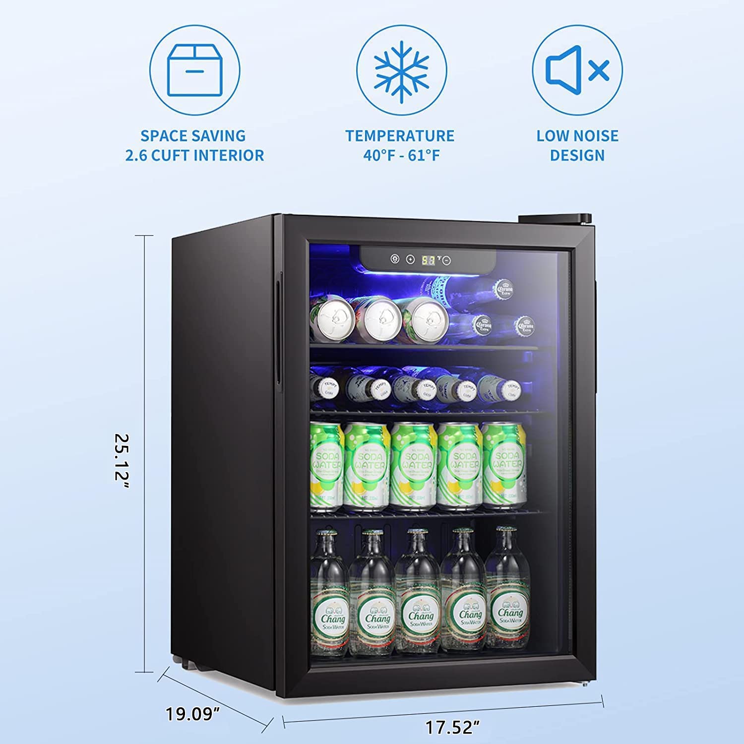 Antarctic Star 18L Beverage Refrigerator Cooler 24Can, Mini Fridge with Quiet Compressor, LED Light,Freestanding Small Fridge with Electronic Temperature Control for Home and Bar(40-61 ℉)