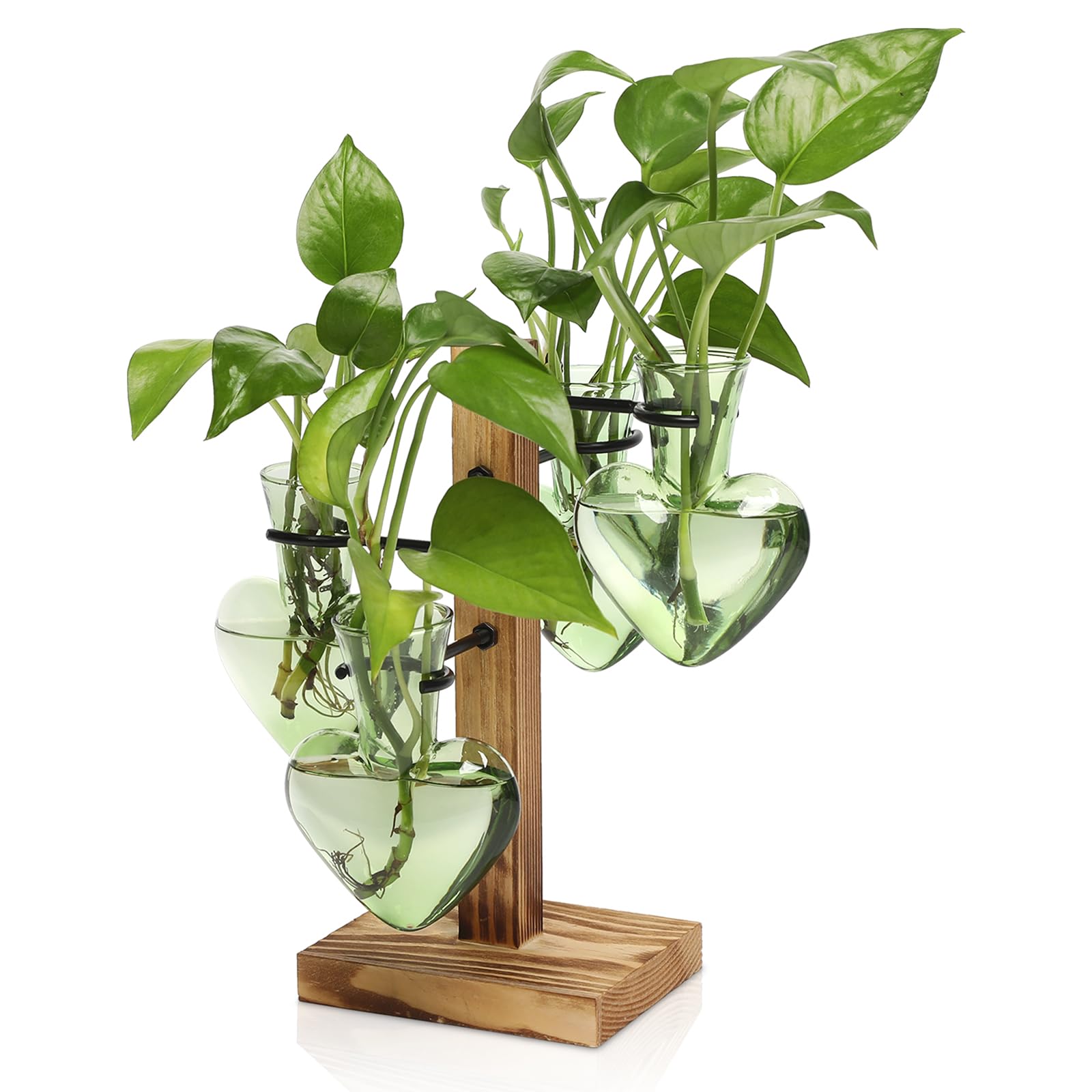 Plant Terrarium Propagation Stations with Wooden Stand, Glass Vase for Indoor Hydroponics Home Garden Office Decoration Gift for Women - 4 Love Bulb Vase
