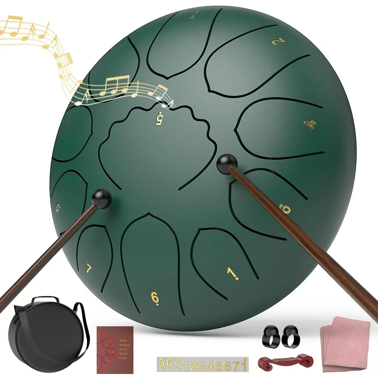 Rain Drum for Outside Garden, 6 Inches 8 Notes Steel Tongue Chakra Drums, Waterproof Meditation Rain Chime, Musical Instruments for Adult Gift with Bag, Music Book, Drum Mallets (Green) - Unique Gift Market