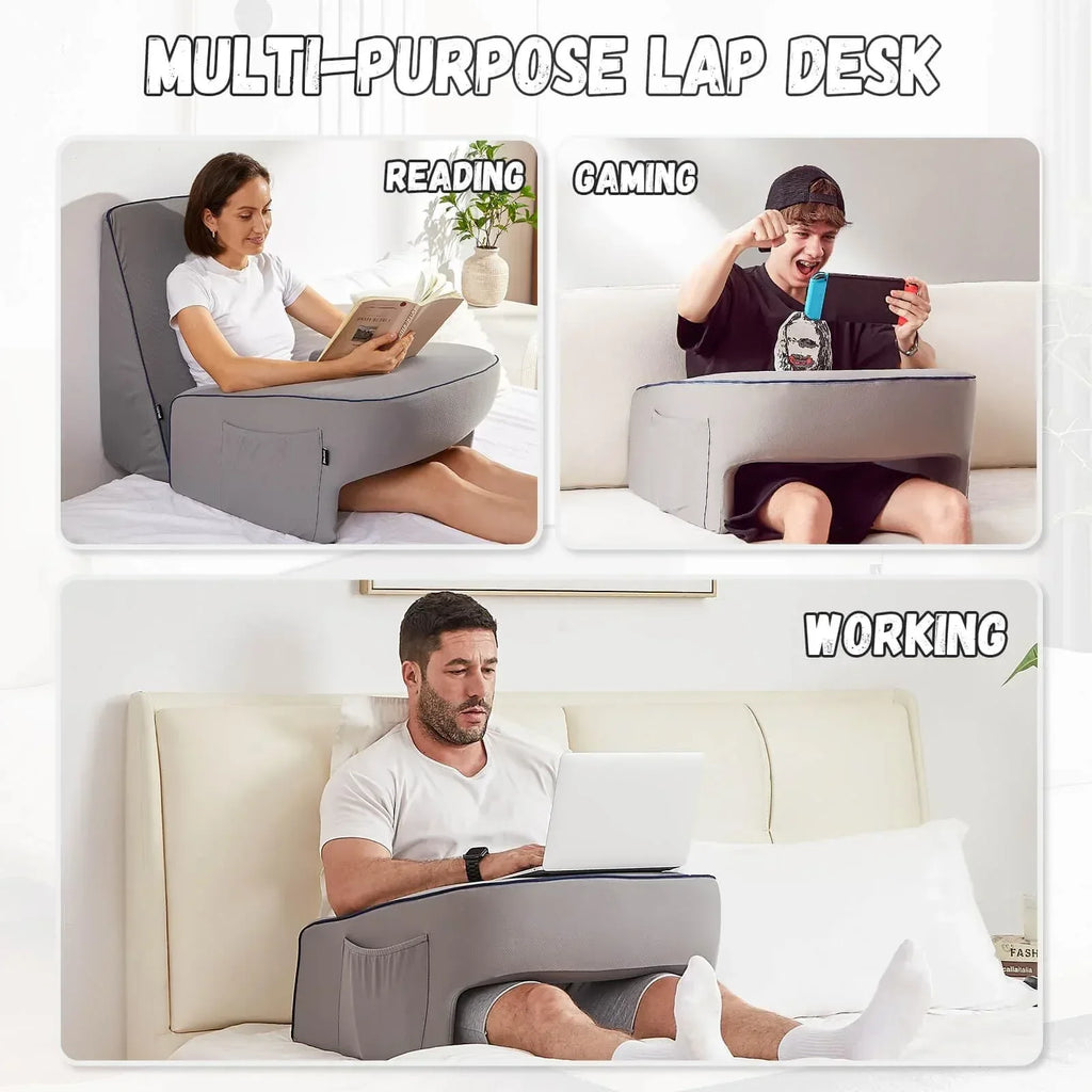 Reading Pillow for Gaming, Extra Large Laptop Pillow for Adult, Memory Foam Lap Desk Gaming Pillow for Reading, Working, Playing Steam Deck Switch or Sitting in Bed Floor Sofa(Grey) - Unique Gift Market