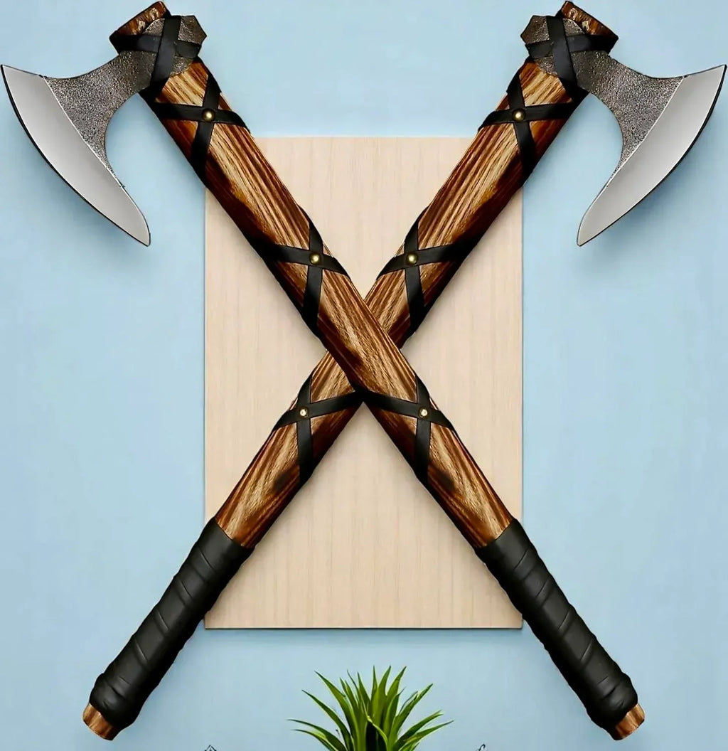 Poshland AX-7001 Custom Gift Forged Carbon Steel Viking Axe with Rose Wood Shaft, Double Edge Axe - Unique Gift Market