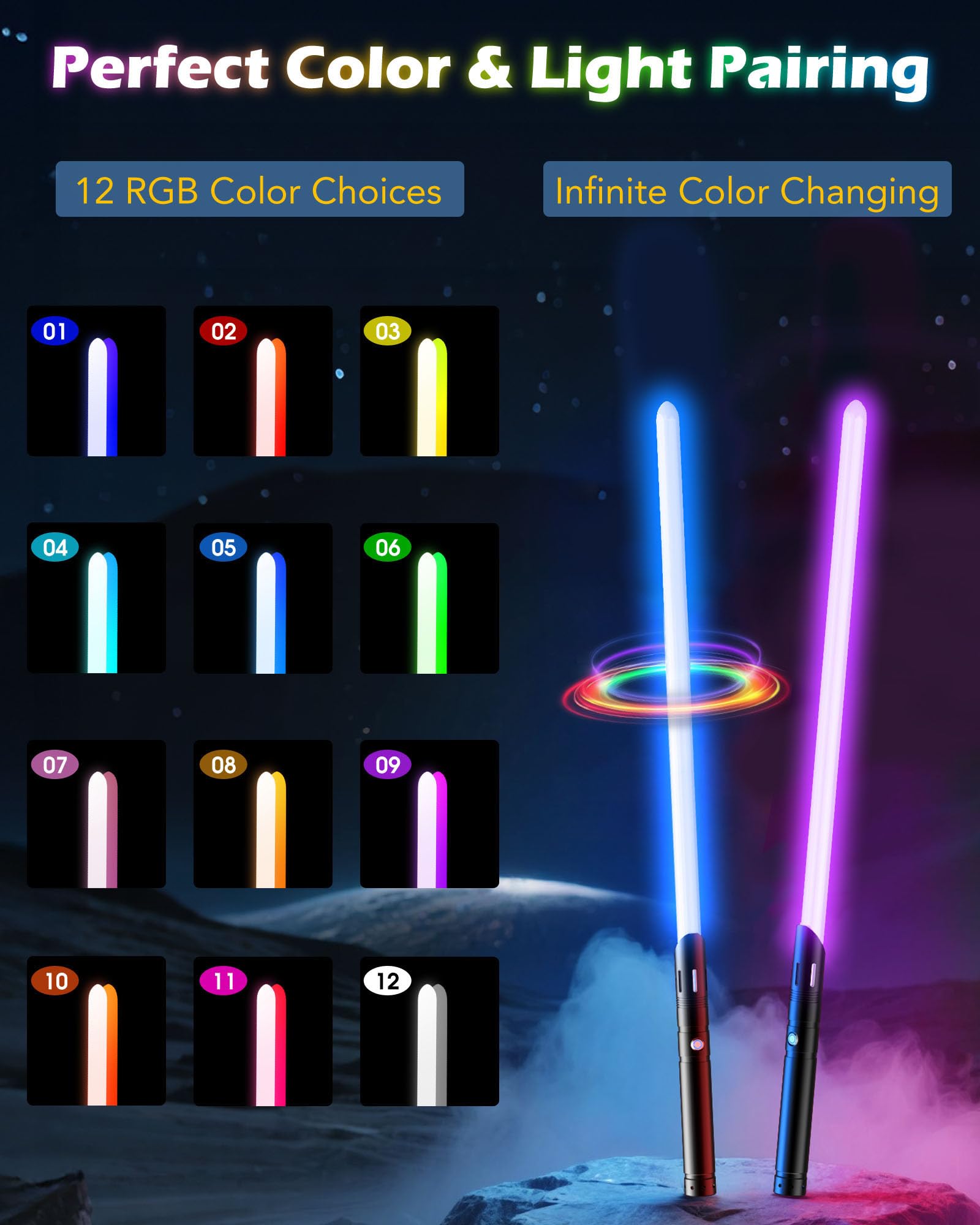 Lightsaber, Double-bladed Dueling Light Saber, 4 Sound Fonts, 12 RGB Colors FX Metal Hilt Light Sabers 40inch Real Light Sabers 2pack for Adults/Kids Birthday Xmas Gift, Halloween Cosplay