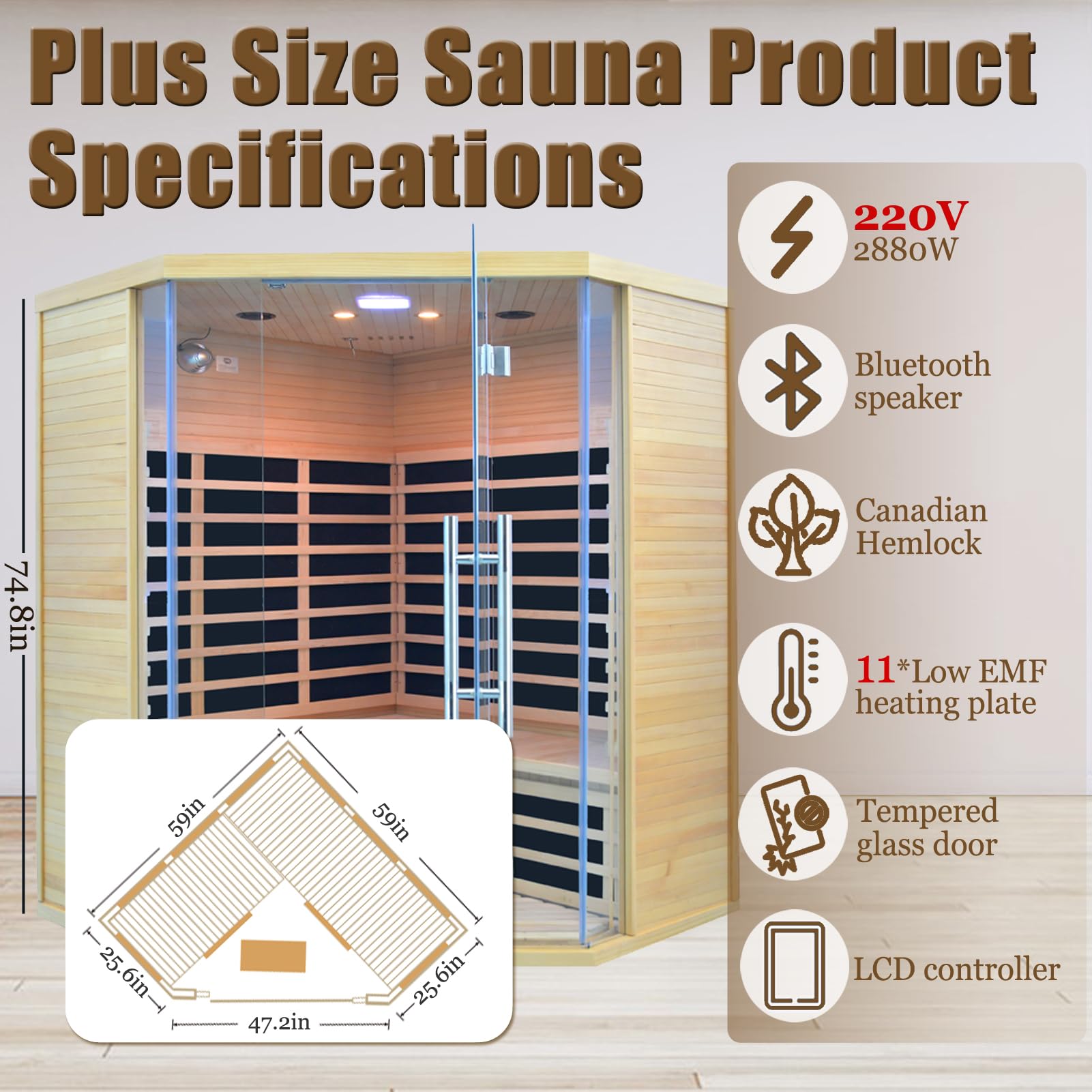 Far Infrared Sauna for 1 Person - 1050W Fast Heating, Canadian Hemlock Wood Home Sauna with Bluetooth Speaker, Chromotherapy & Oxygen Ionizer Easy Assembly Indoor Sauna for Relaxation, Detox, Home Gym