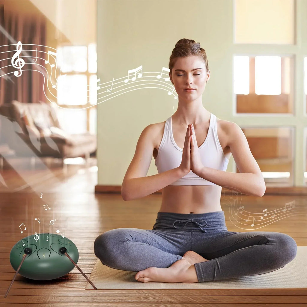 Rain Drum for Outside Garden, 6 Inches 8 Notes Steel Tongue Chakra Drums, Waterproof Meditation Rain Chime, Musical Instruments for Adult Gift with Bag, Music Book, Drum Mallets (Green) - Unique Gift Market