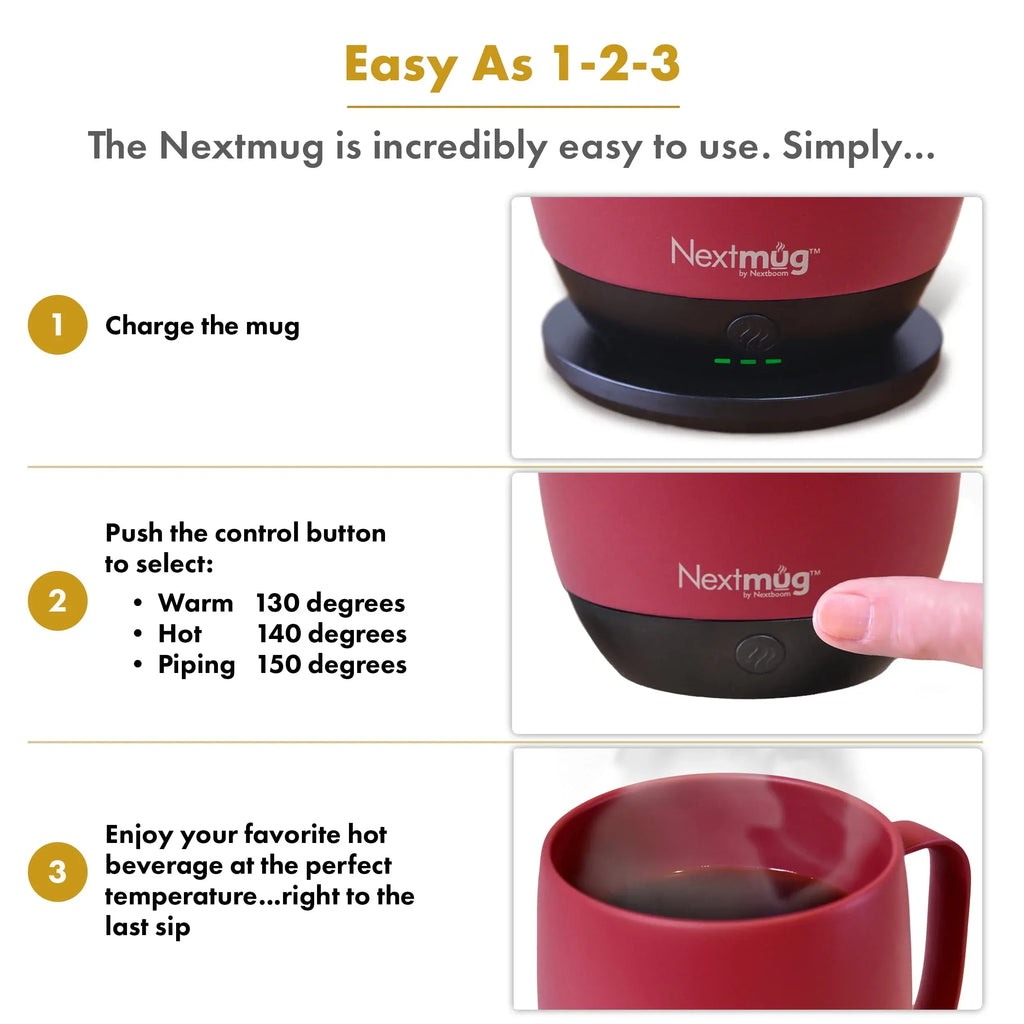 Nextmug - Temperature-Controlled, Self-Heating Coffee Mug (Black - 14 oz.) - Unique Gift Market